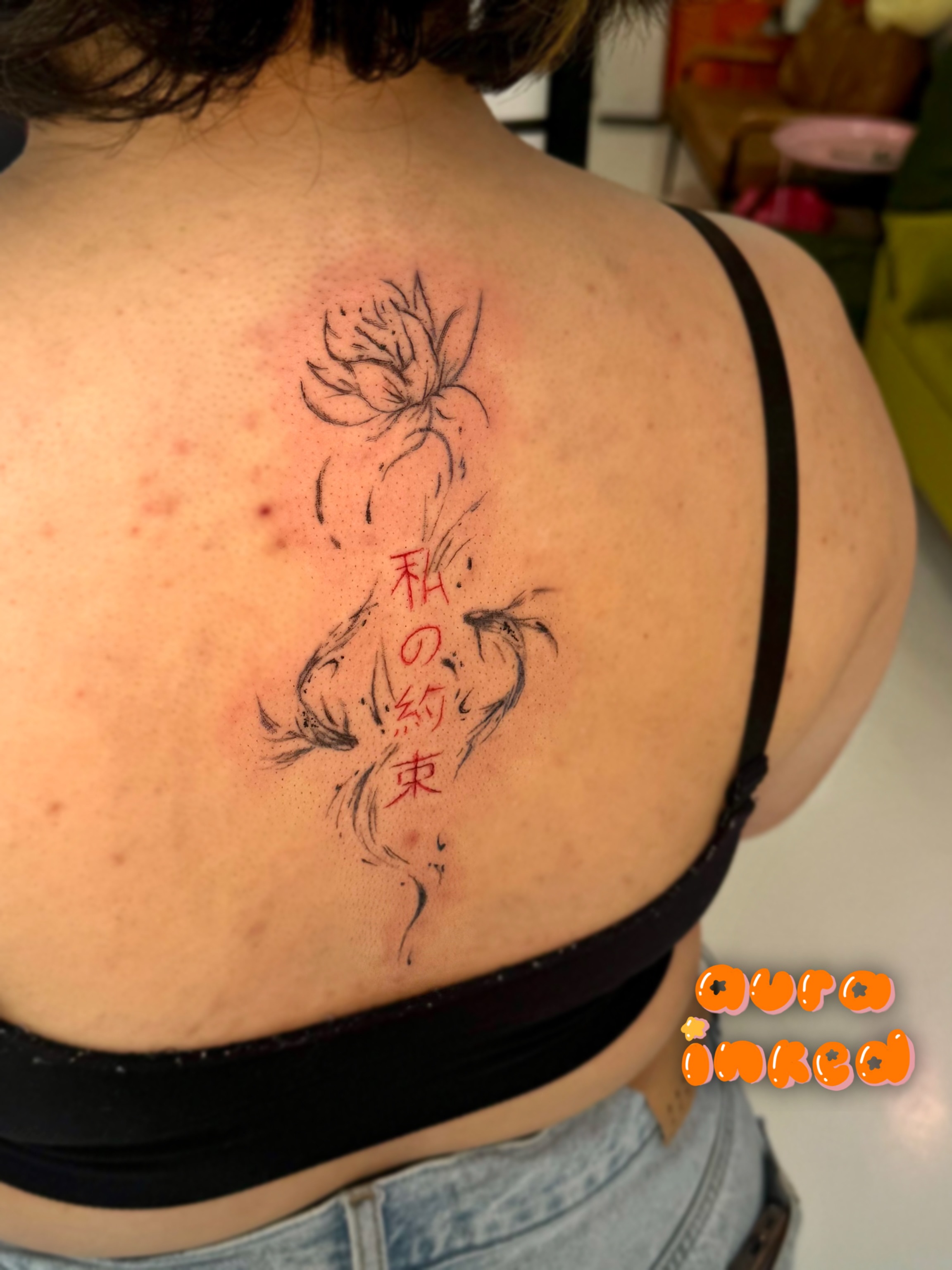 Lotus and fish japanese irezumi tattoo on the back by Delly ⌯