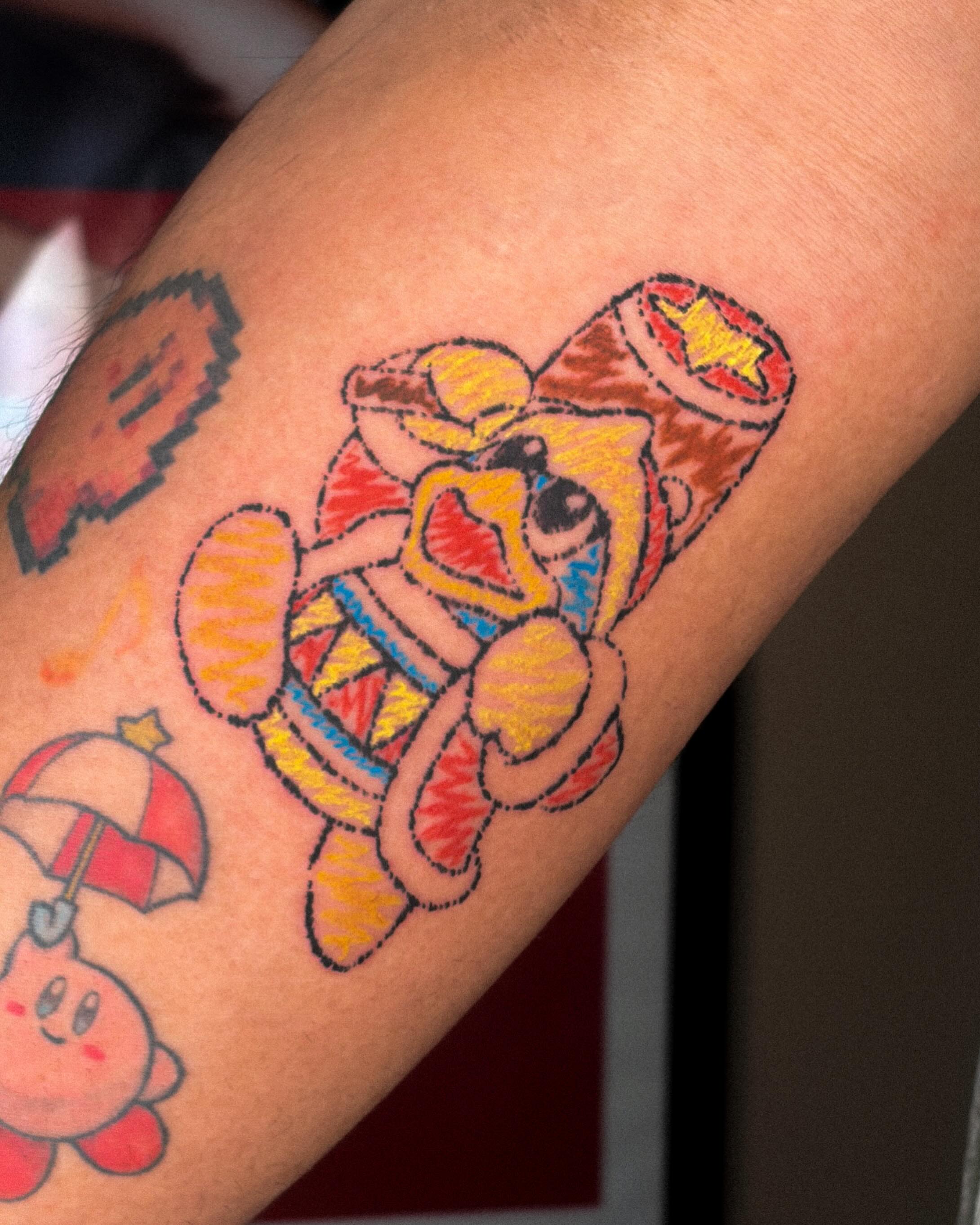 Kirby and Waddle Dee American traditional tattoo on the forearm by ☆ gia