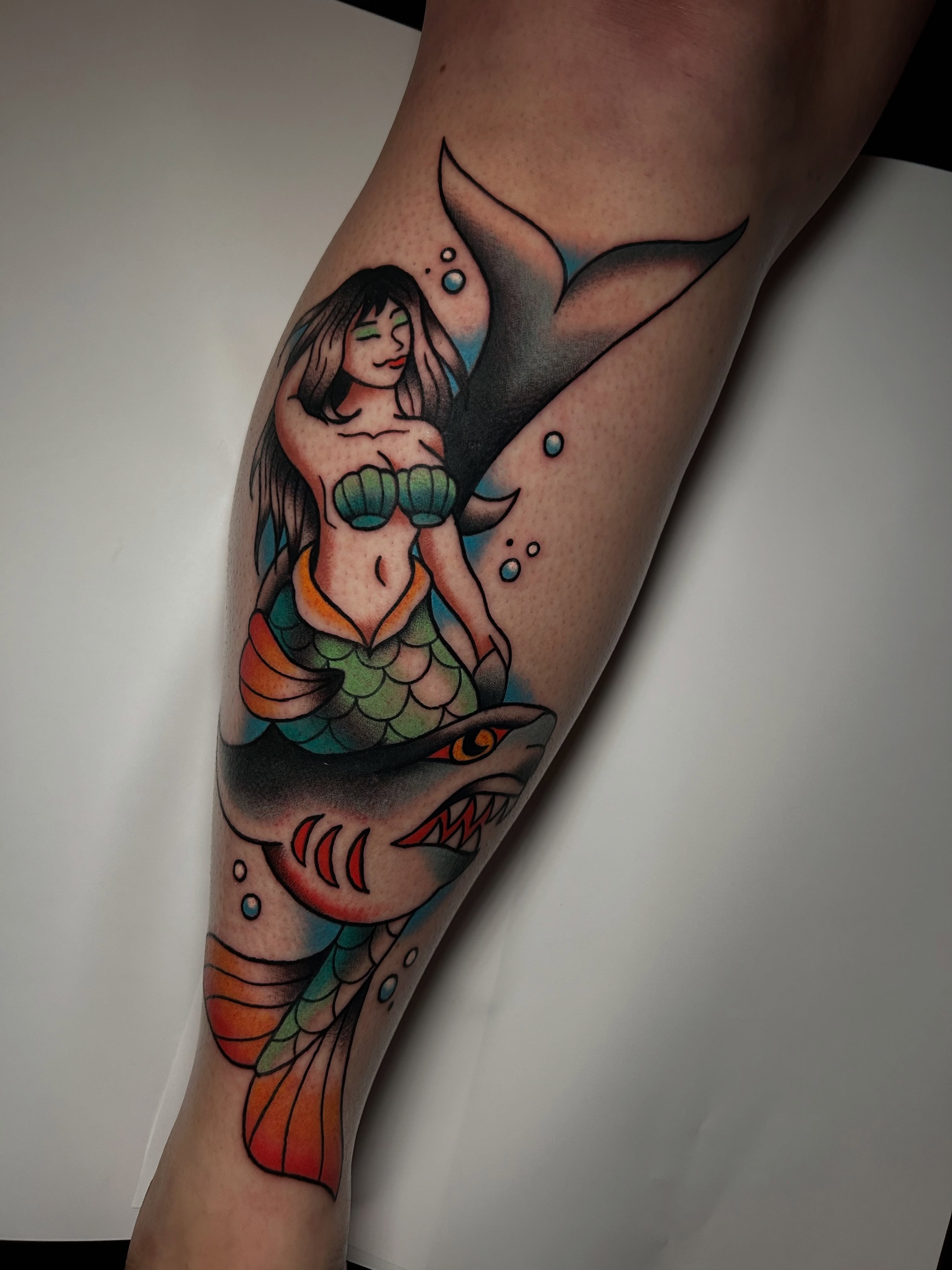 Tattoo by @tradcattats — american_traditional, dotwork