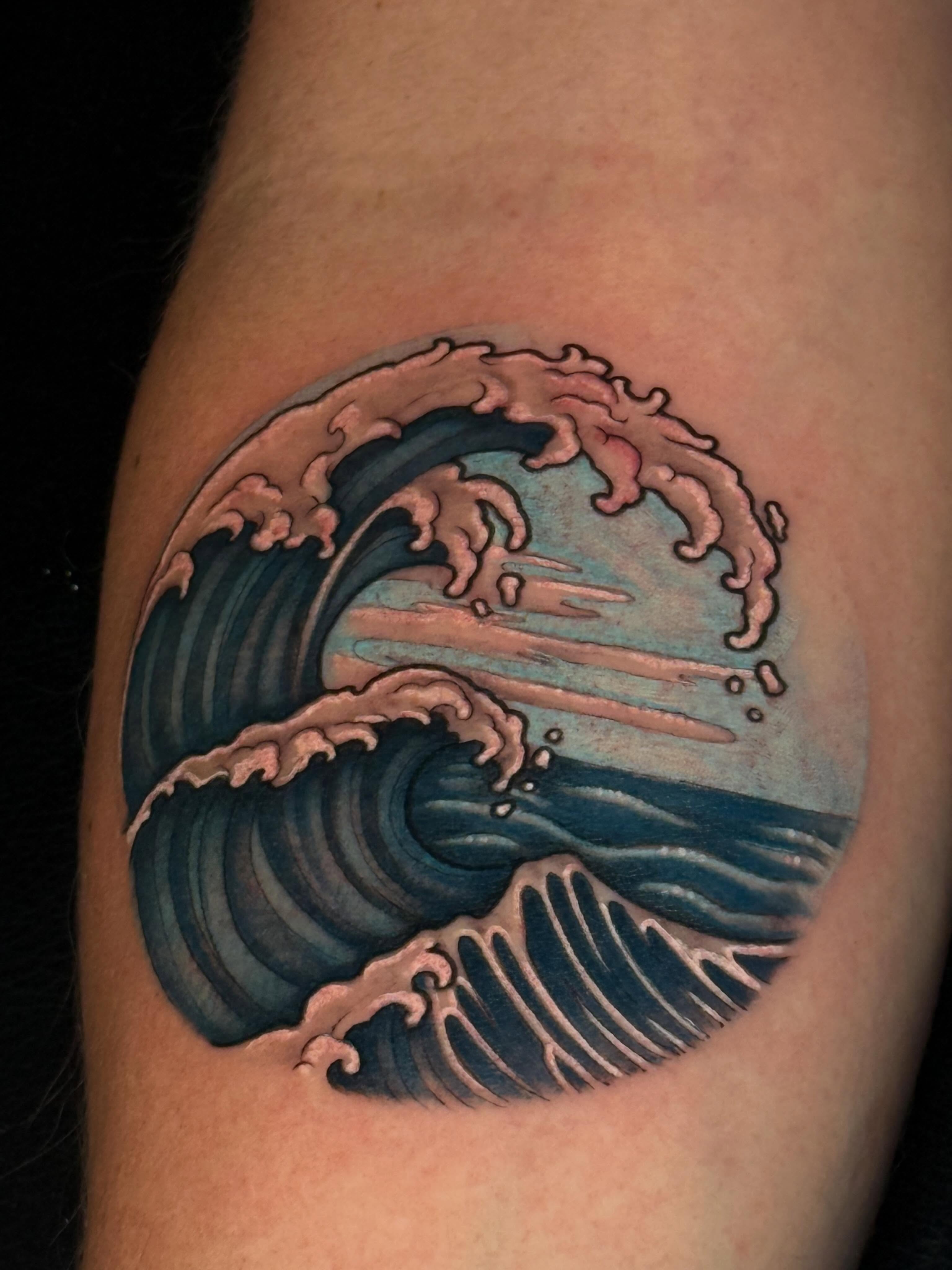 Wave realism tattoo on the forearm by Andreanna Rosemarie Gabranidis, Pennsauken, New Jersey