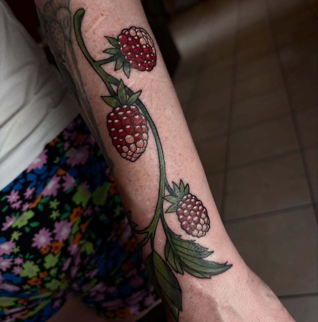 Raspberry plant dotwork tattoo on the forearm by ππ©π’π΅ππ«π‘π―π ππ¬π«π’π°