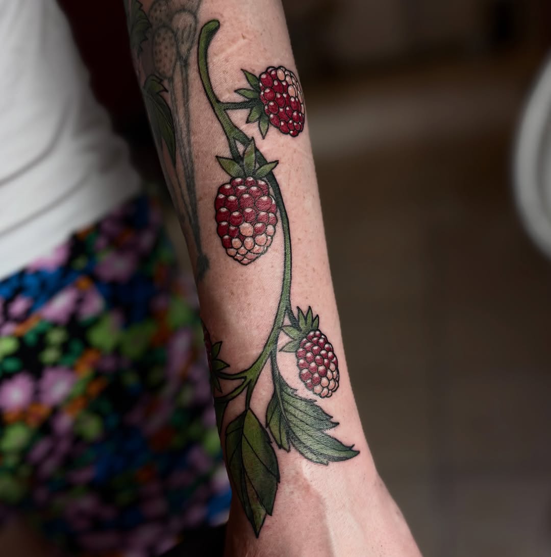 Raspberry plant dotwork tattoo on the forearm by ππ©π’π΅ππ«π‘π―π ππ¬π«π’π°