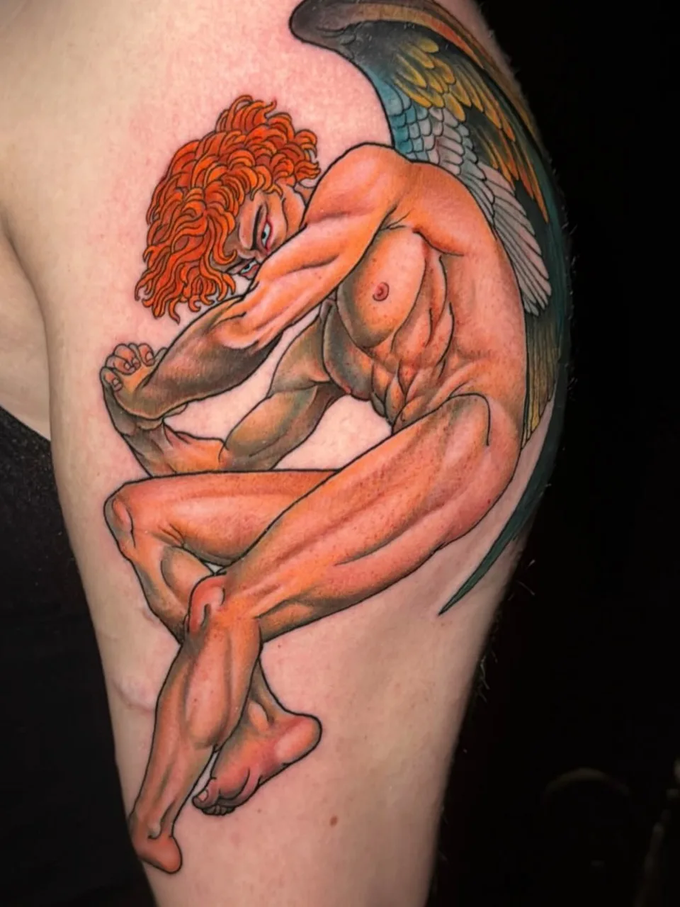 Winged figure realism tattoo on the shoulder by Brad Hill, Franklin, Tennessee