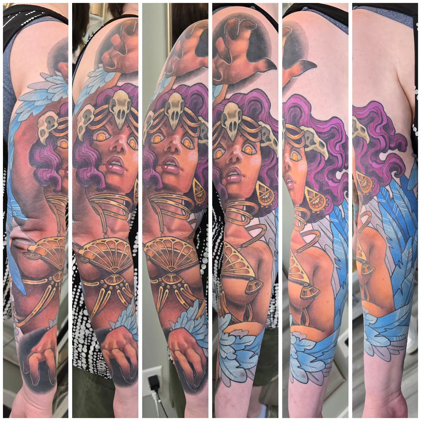 Woman with wings realism tattoo on the forearm by Whitney Tiedeman