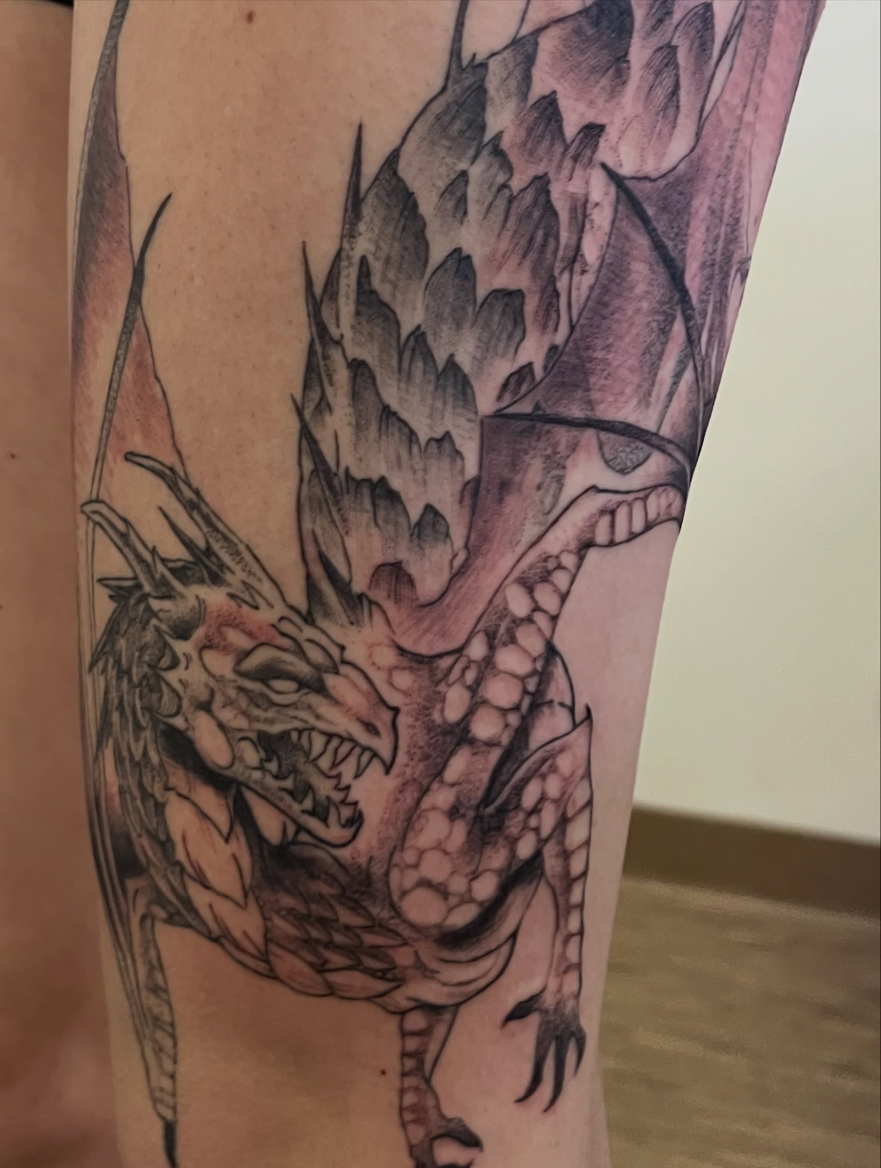 Dragon realism tattoo on the forearm by Lacey B, Portland, Oregon