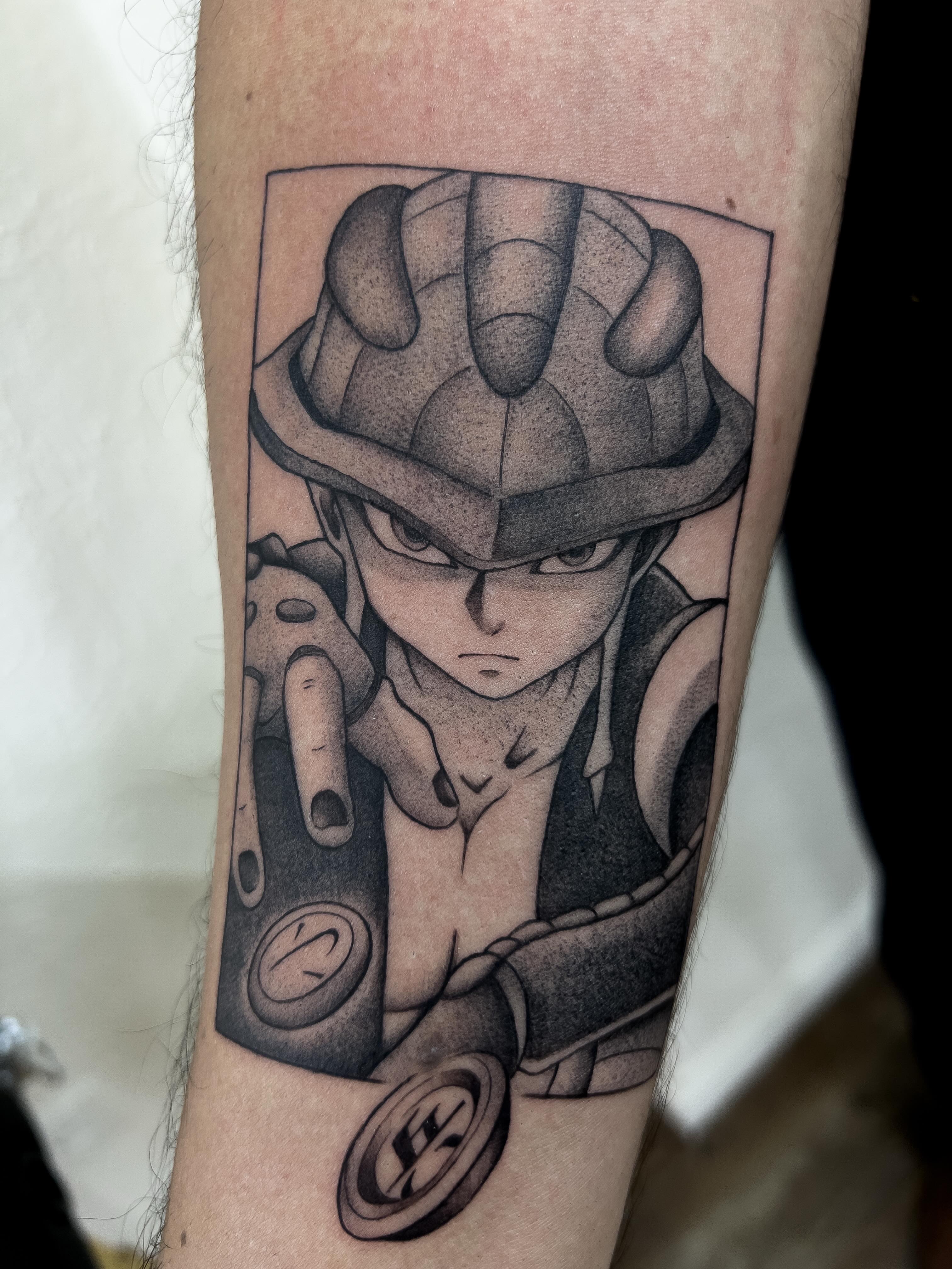 Metroid dotwork tattoo on the forearm by Diana García