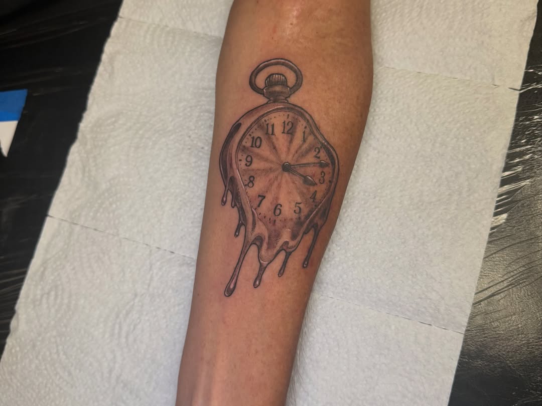 Melting pocket watch realism tattoo on the forearm by ๐ต๐๐๐ ๐ฐ๐๐๐