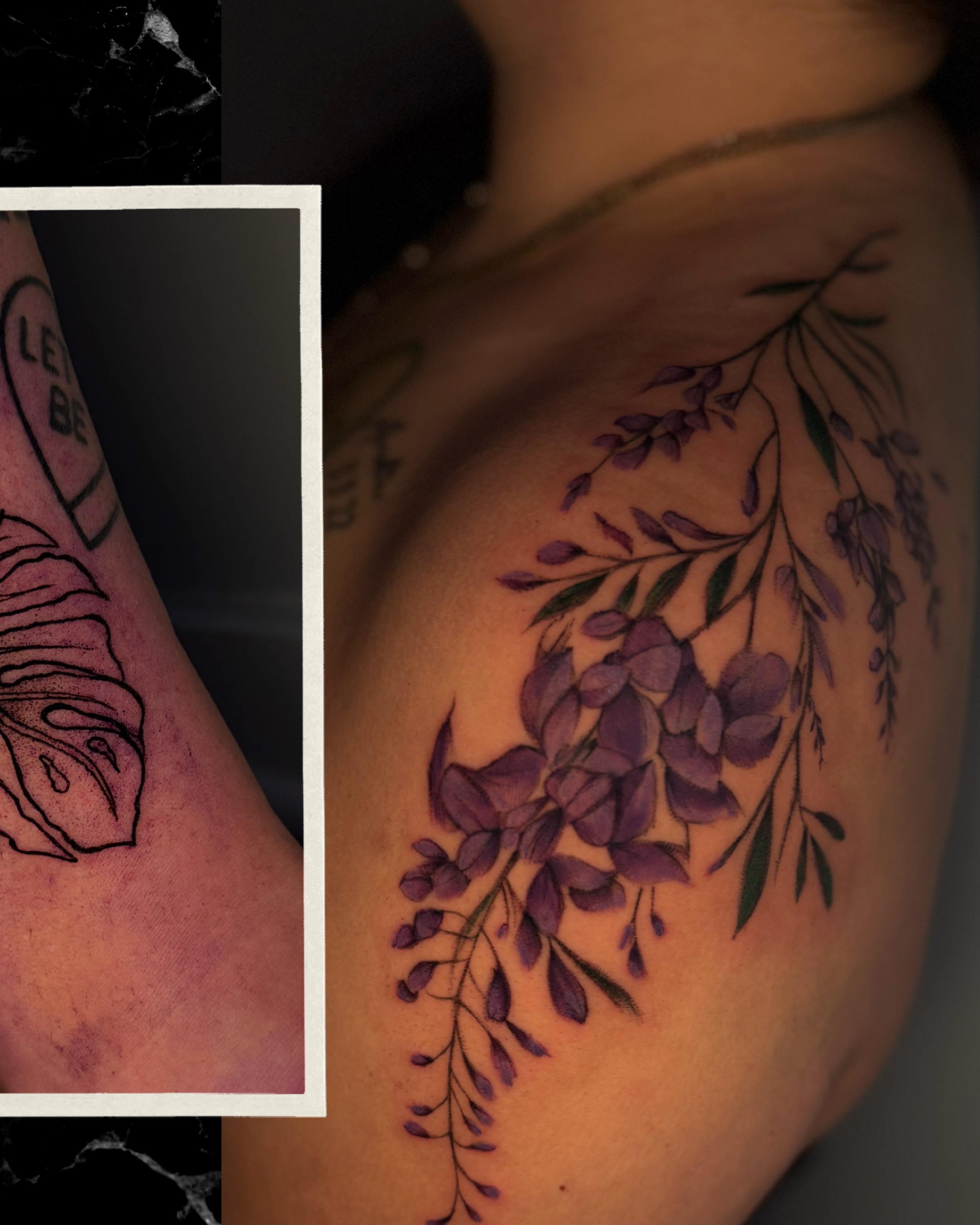 Wisteria flowers realism tattoo on the shoulder by 🌸Cinthia ちゃん🌹, New York, New York