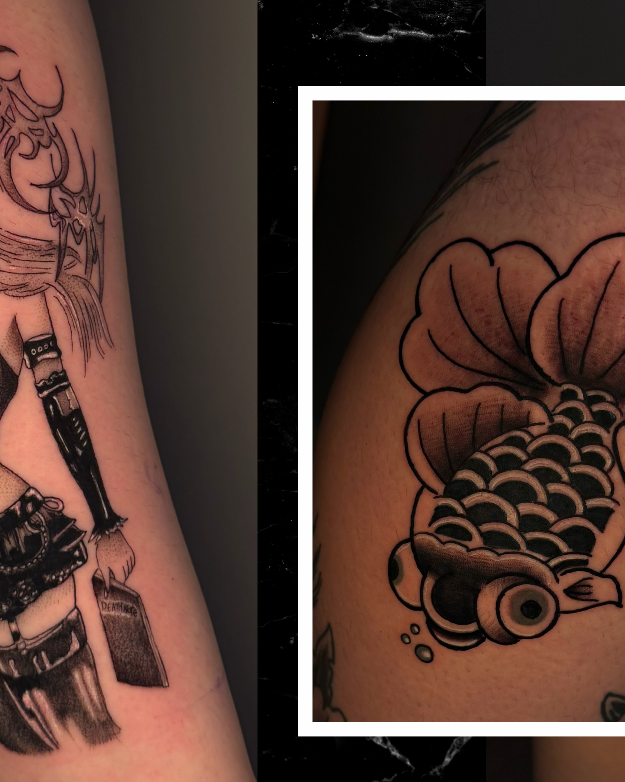 Fish black and grey tattoo on the shoulder by 🌸Cinthia ちゃん🌹, New York, New York