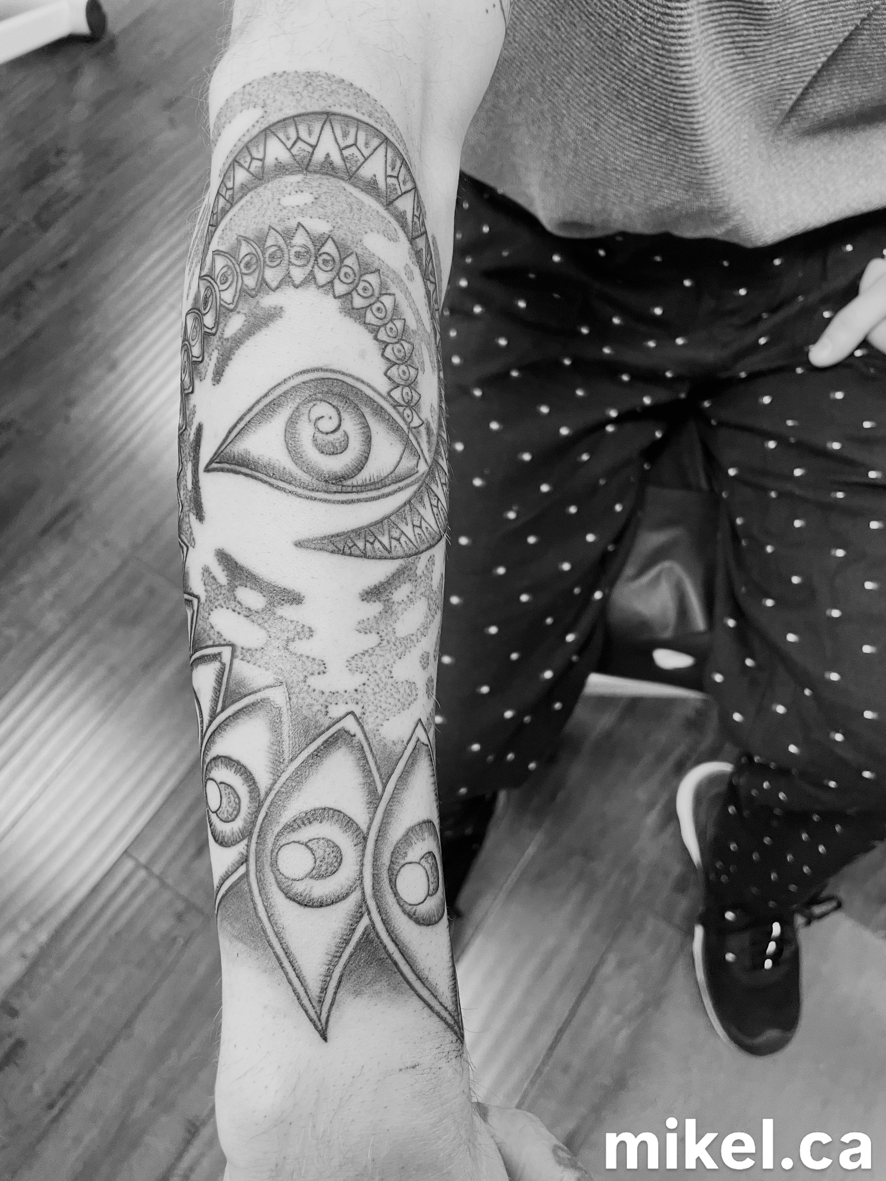 Eye dotwork tattoo on the forearm by mikel_tattoosangha