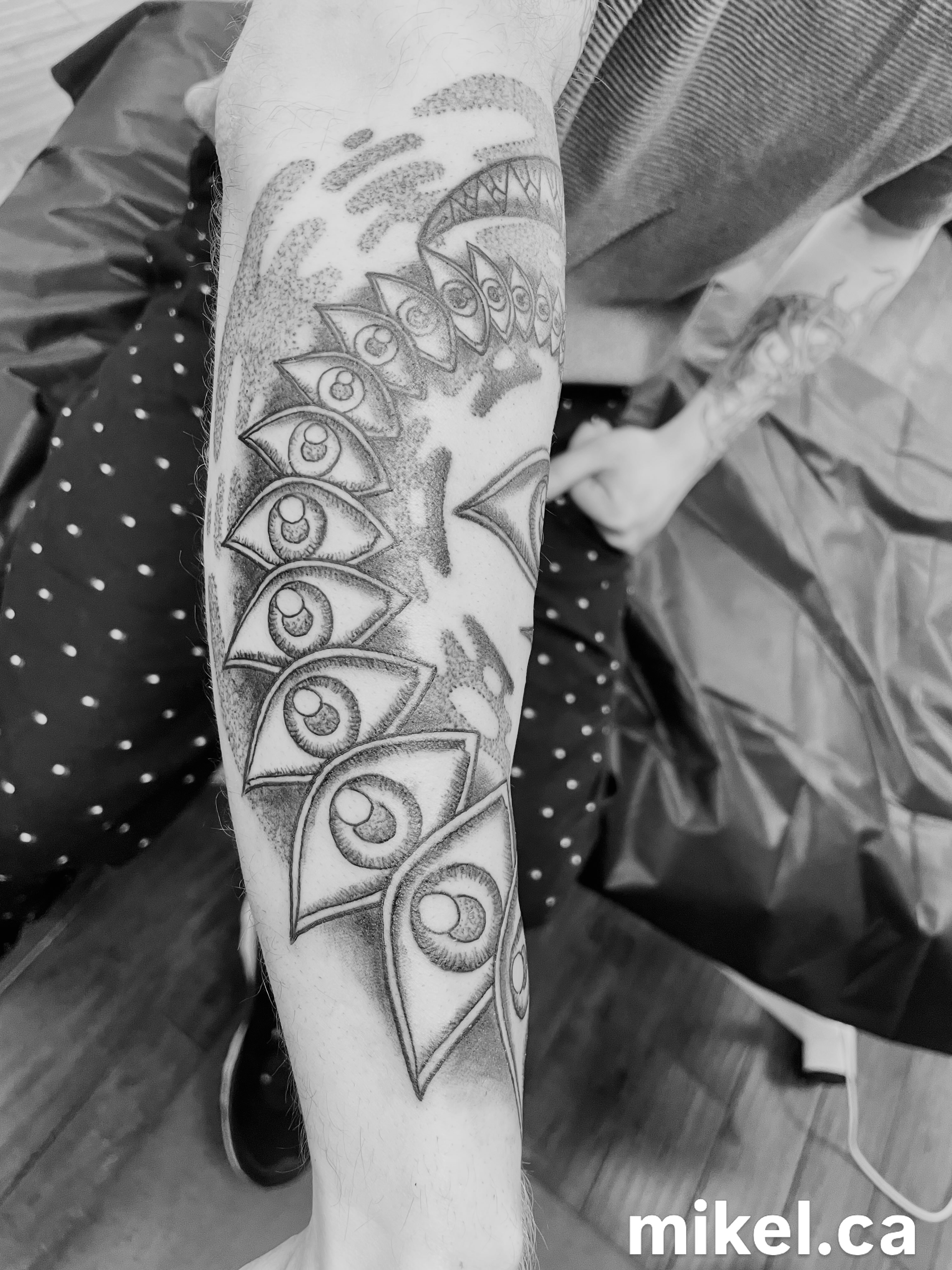 Eyes dotwork tattoo on the forearm by mikel_tattoosangha