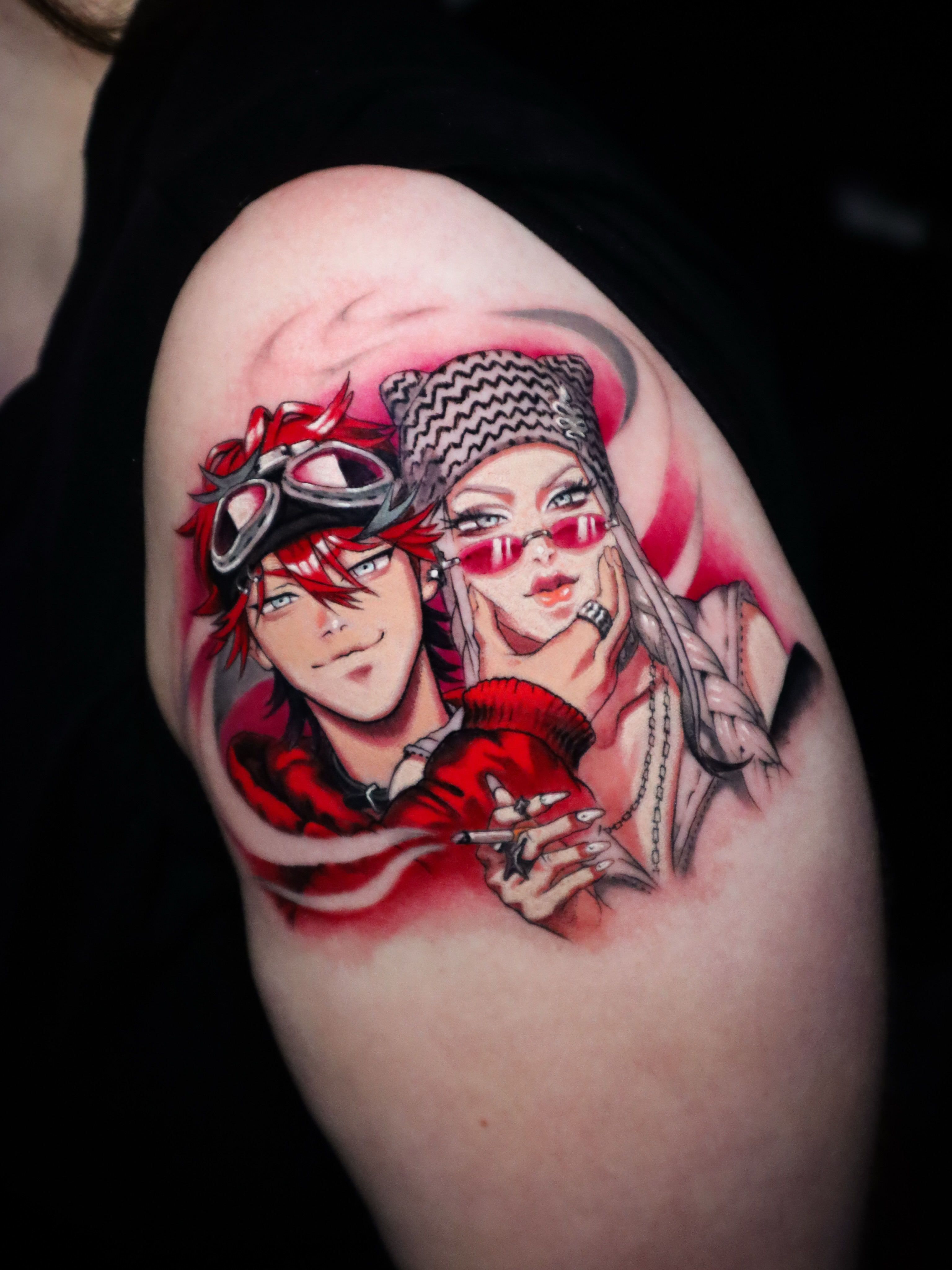 Anime couple anime tattoo on the shoulder by Jesús Blones - Tattoo Artist, Norwalk, Connecticut