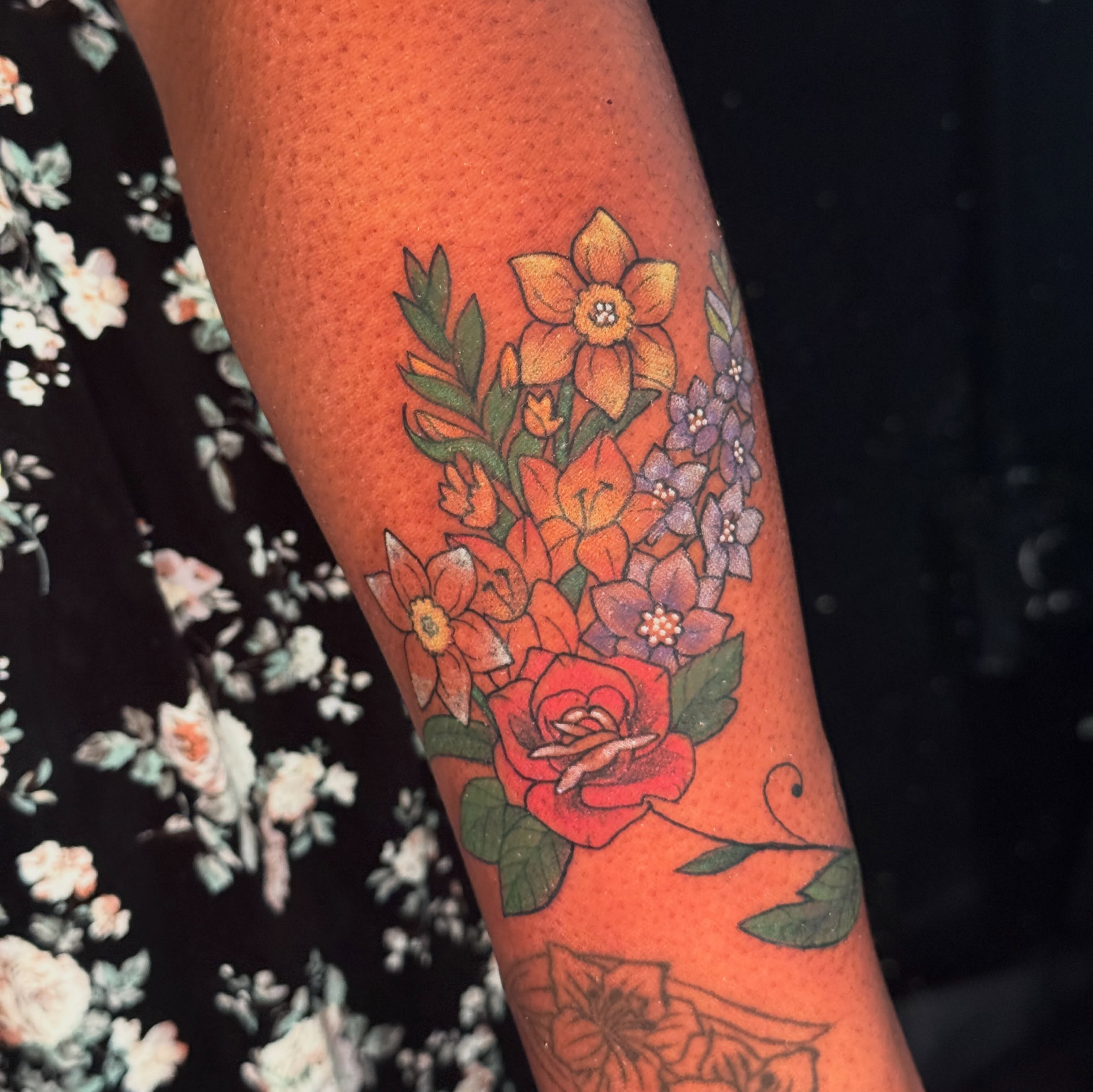 Floral bouquet new school tattoo on the forearm by liam u. williams