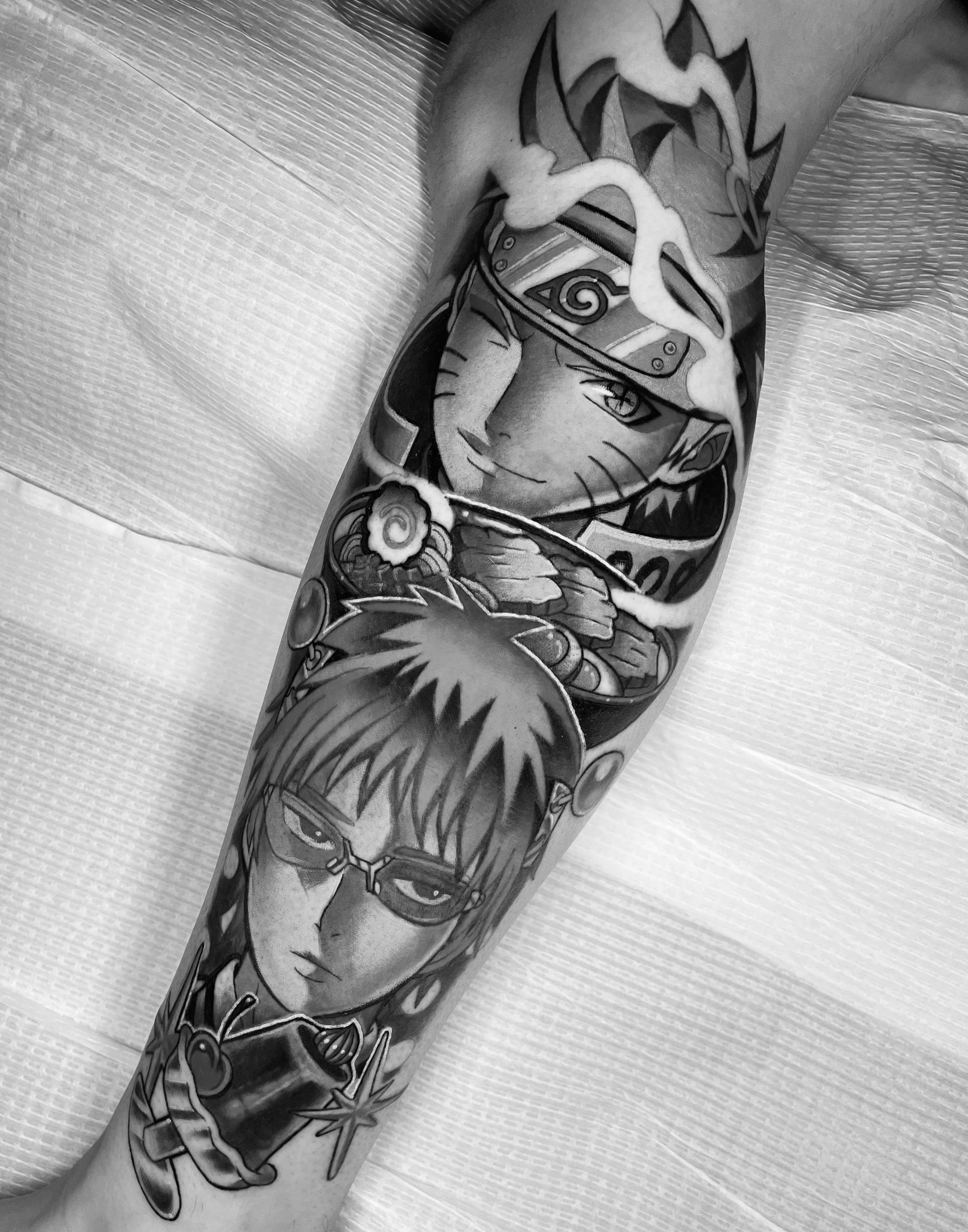 Tattoo by @xens0ul — anime, black_and_grey