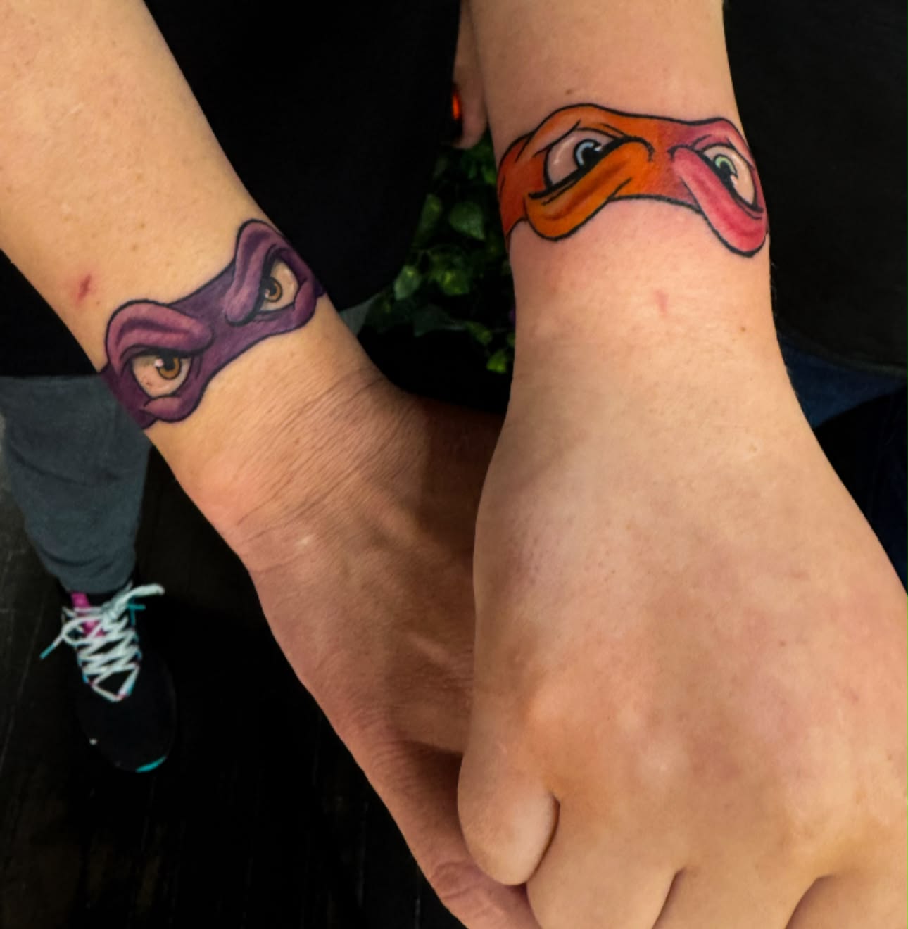 Mask realism tattoo on the forearm by Sabrina