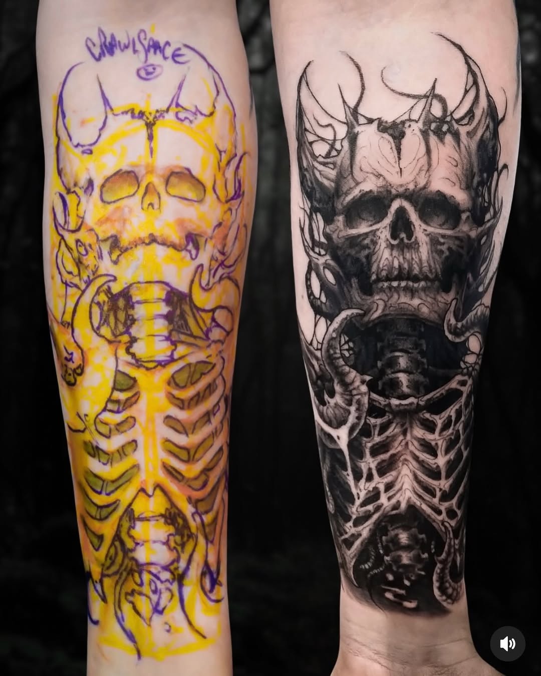 Tattoo by @crawlspace_tattoo — dark_realism, black_and_grey