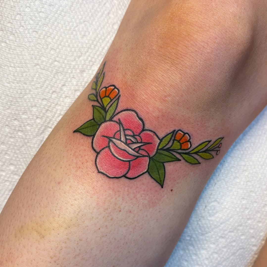 Flower American traditional tattoo on the forearm by ♡ Demi ♡