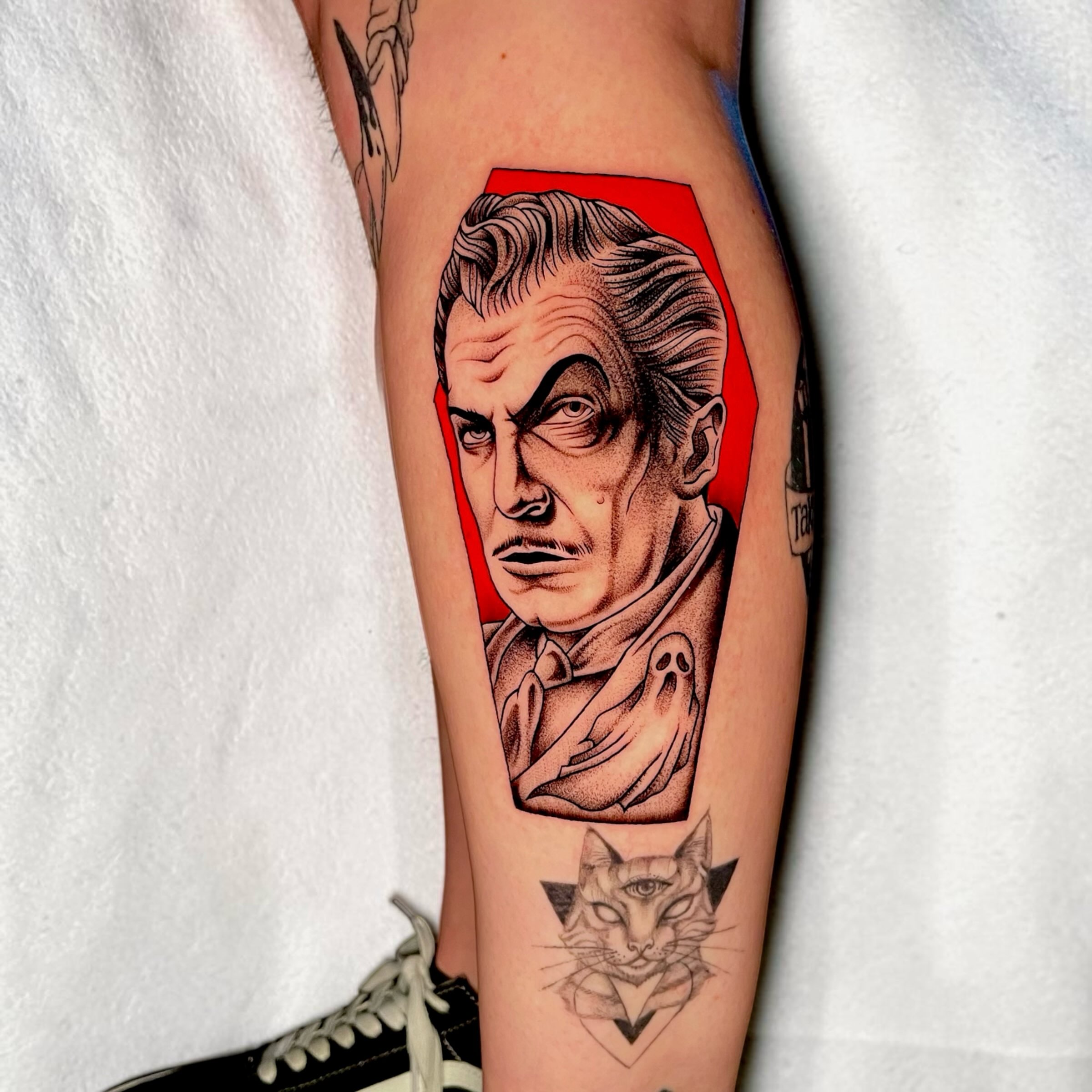 Man with ghost realism tattoo on the forearm by Brooke Kresco