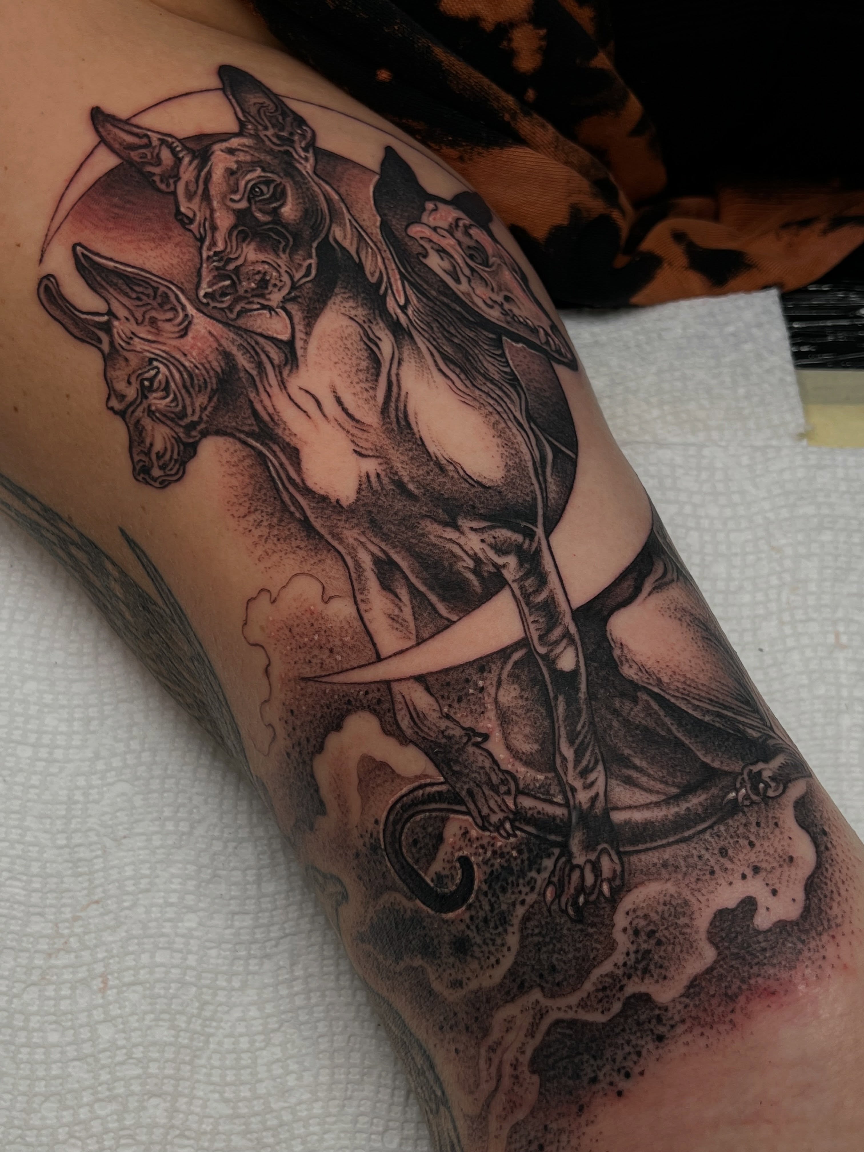 Tattoo by @fredd.chino.tattoos — black_and_grey, dotwork