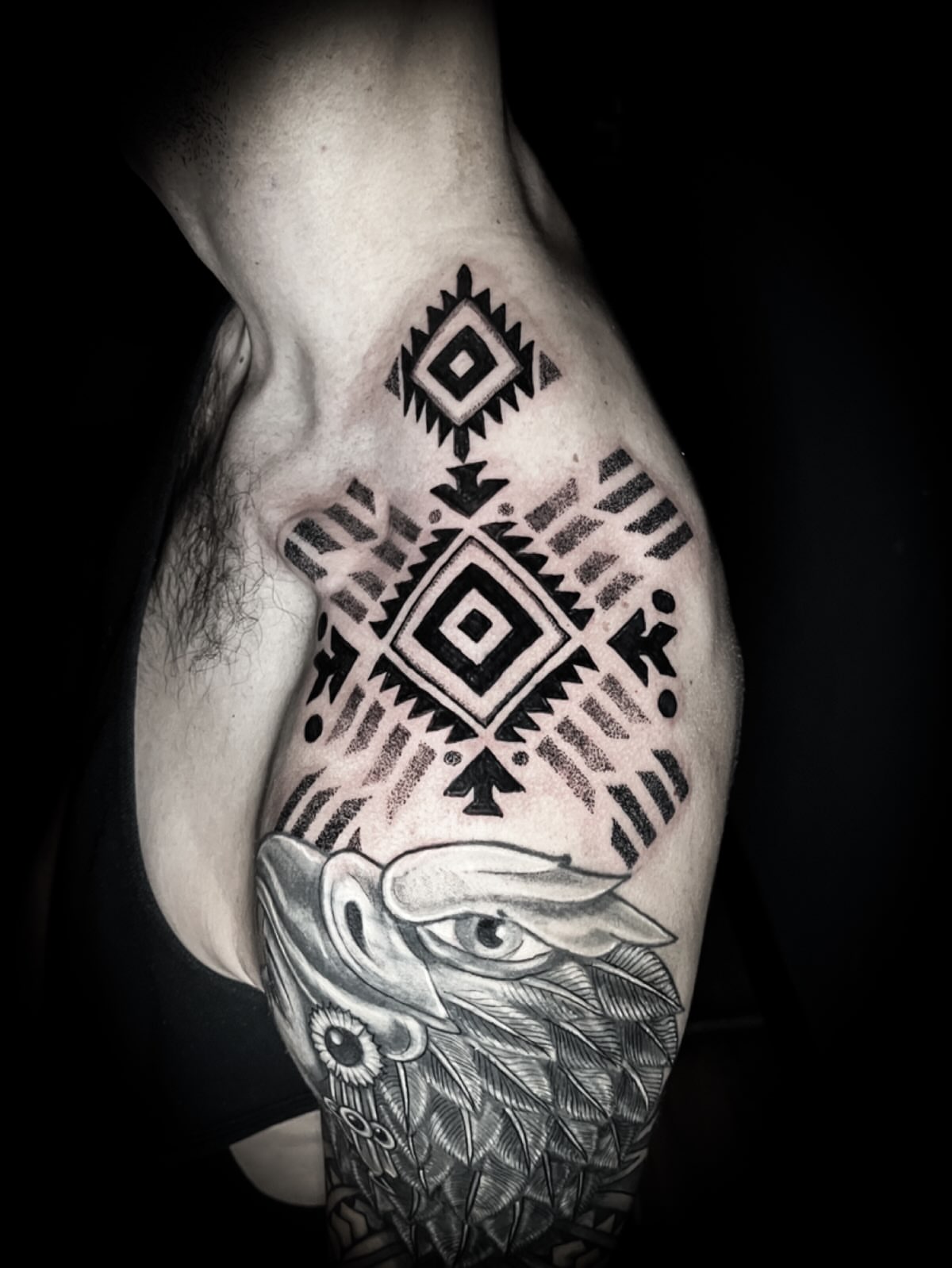 Eagle head geometric tattoo on the forearm by Lindsay Fernandez, Colorado Springs, Colorado