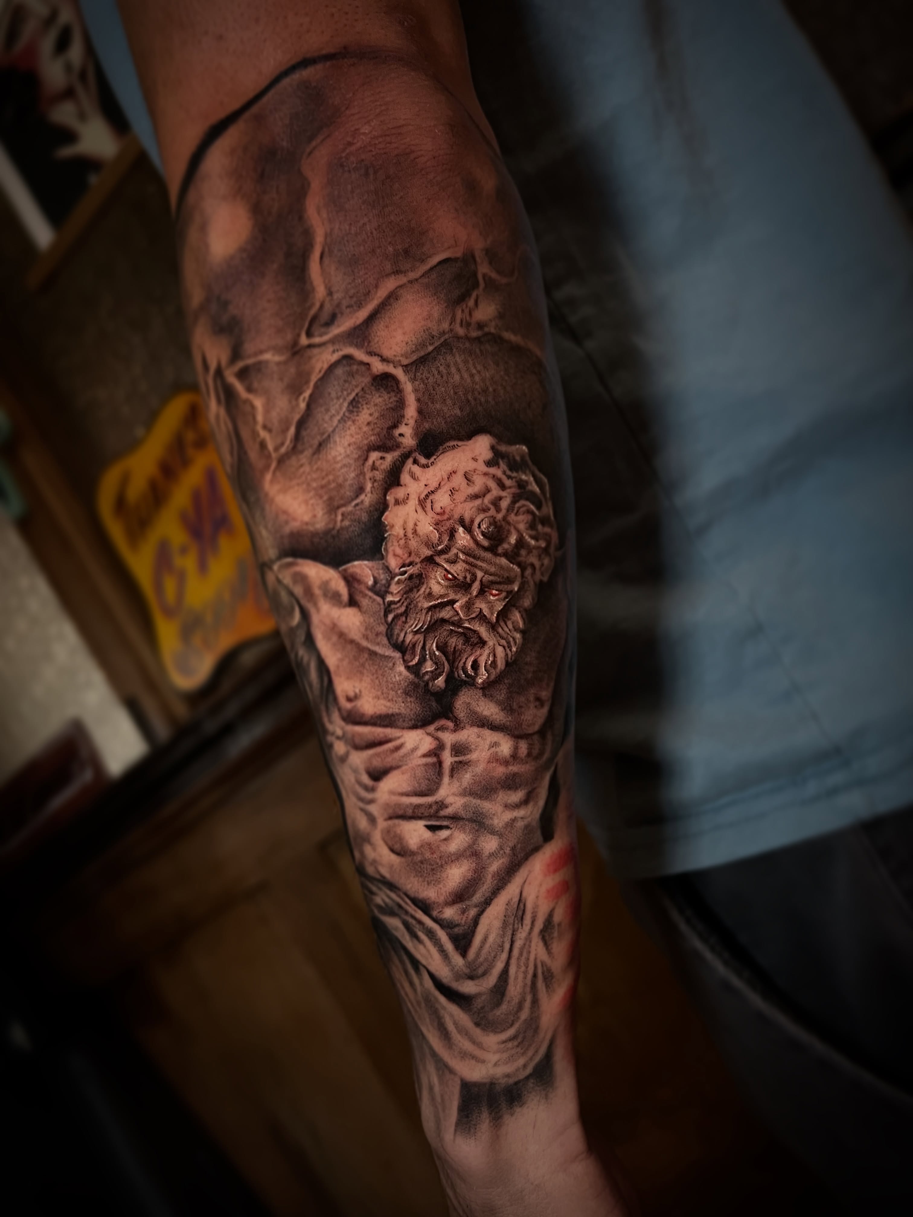 Tattoo by @osopolar_tattoos — realism, black_and_grey