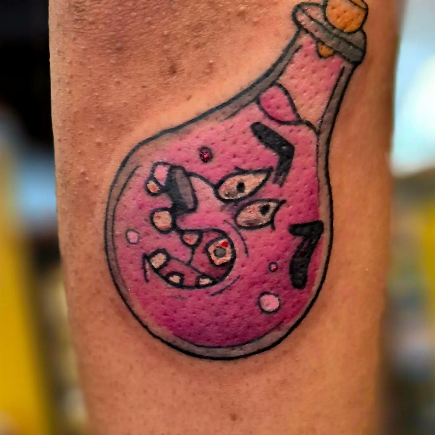 Beaker with cells dotwork tattoo on the forearm by Bobby H