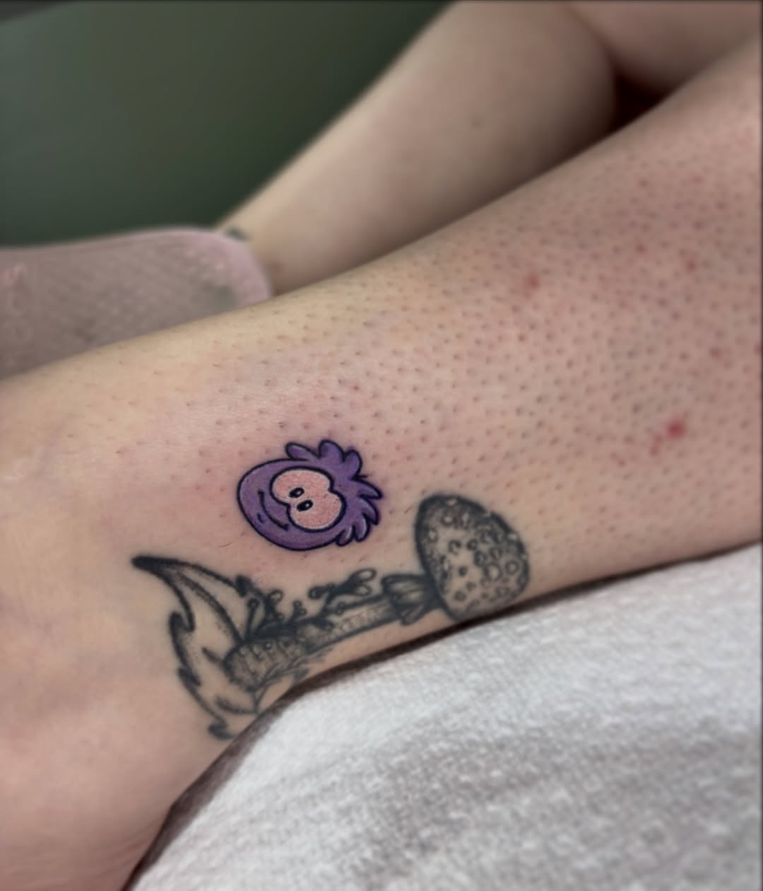 Purple monkey dotwork tattoo on the forearm by destiney rose