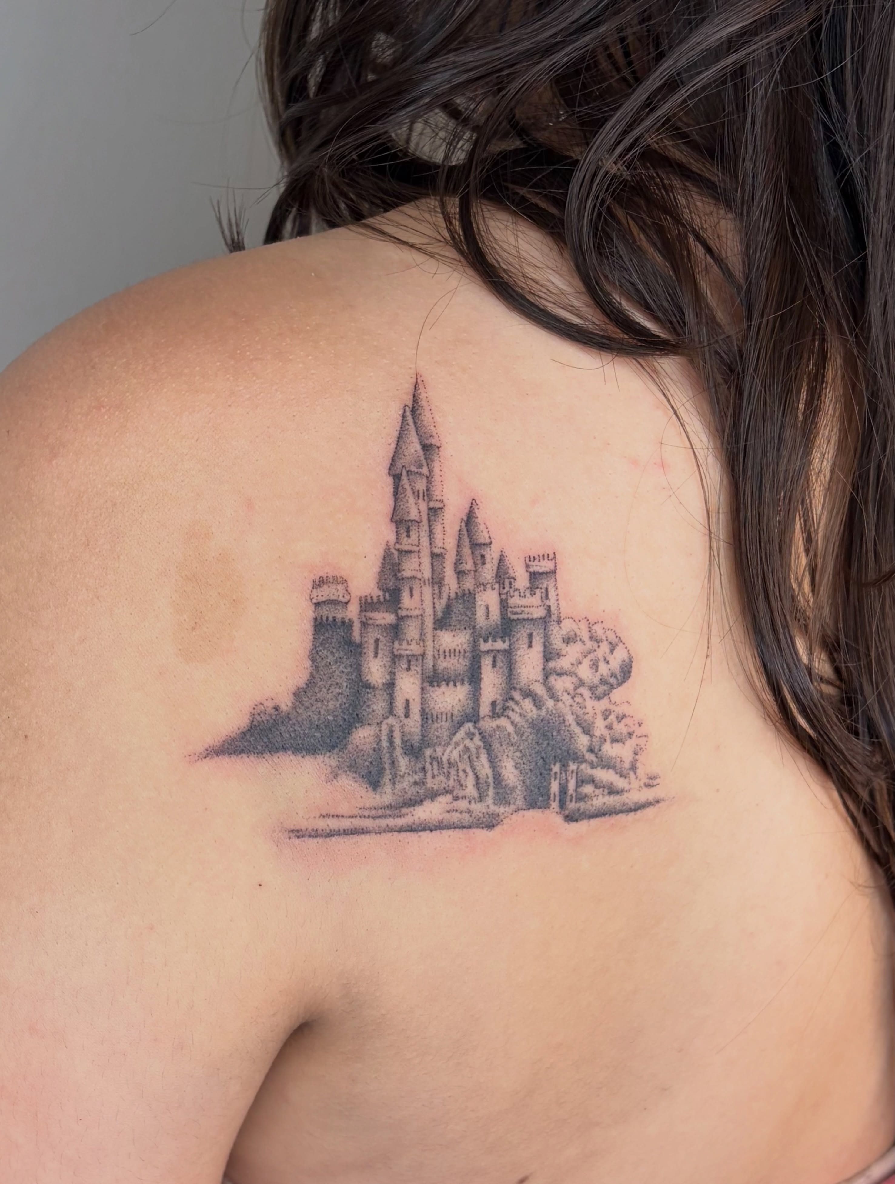 Castle black and grey tattoo on the shoulder by ๐ป๐๐๐๐๐๐๐ โงห*ยฐเฟ