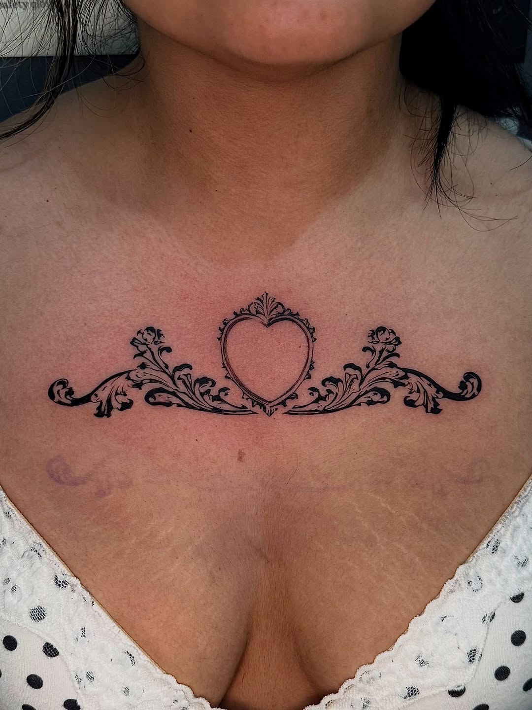 Ornate heart frame ornamental tattoo on the chest by ༺♡༻ Melia’s Dolls ༺♡༻