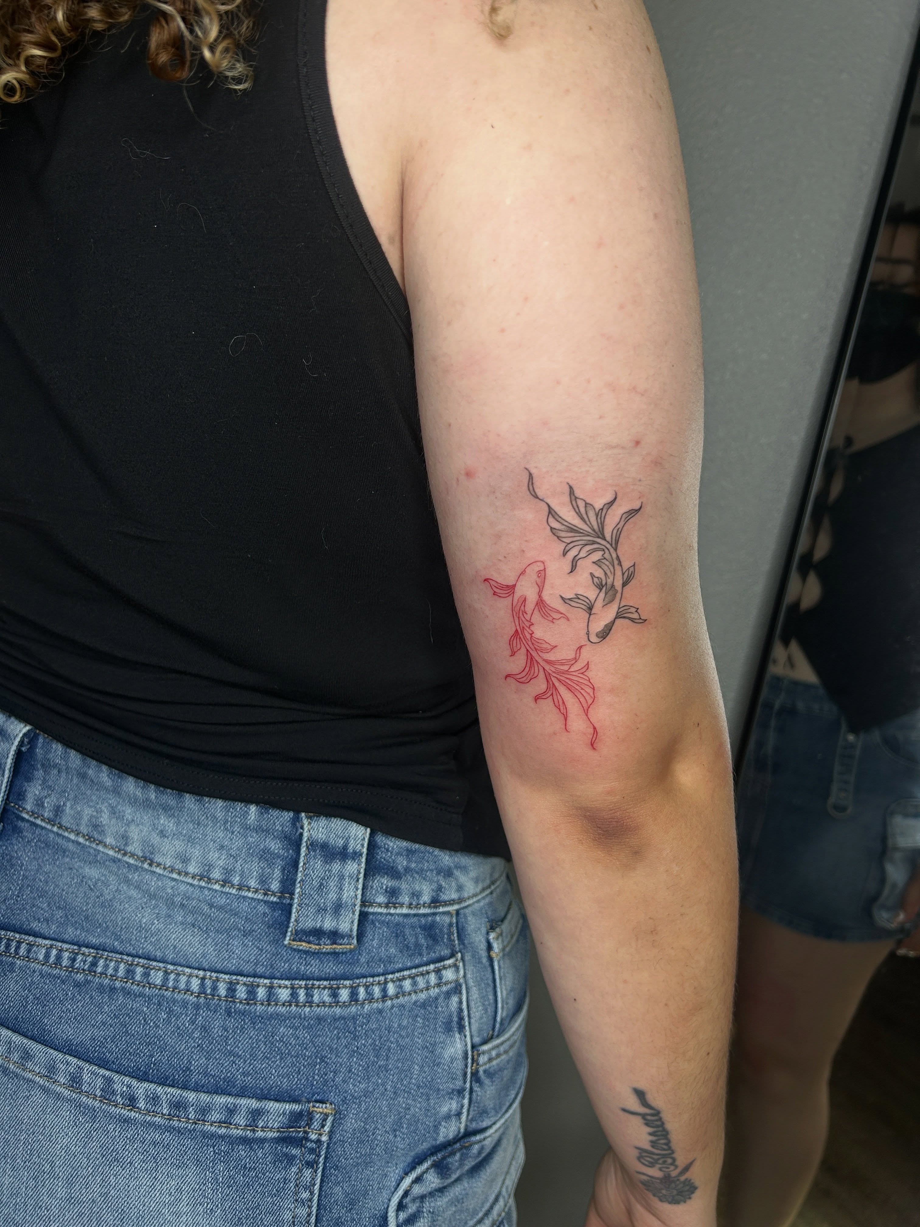 Fish dotwork tattoo on the forearm by @tattoosbyskyeee