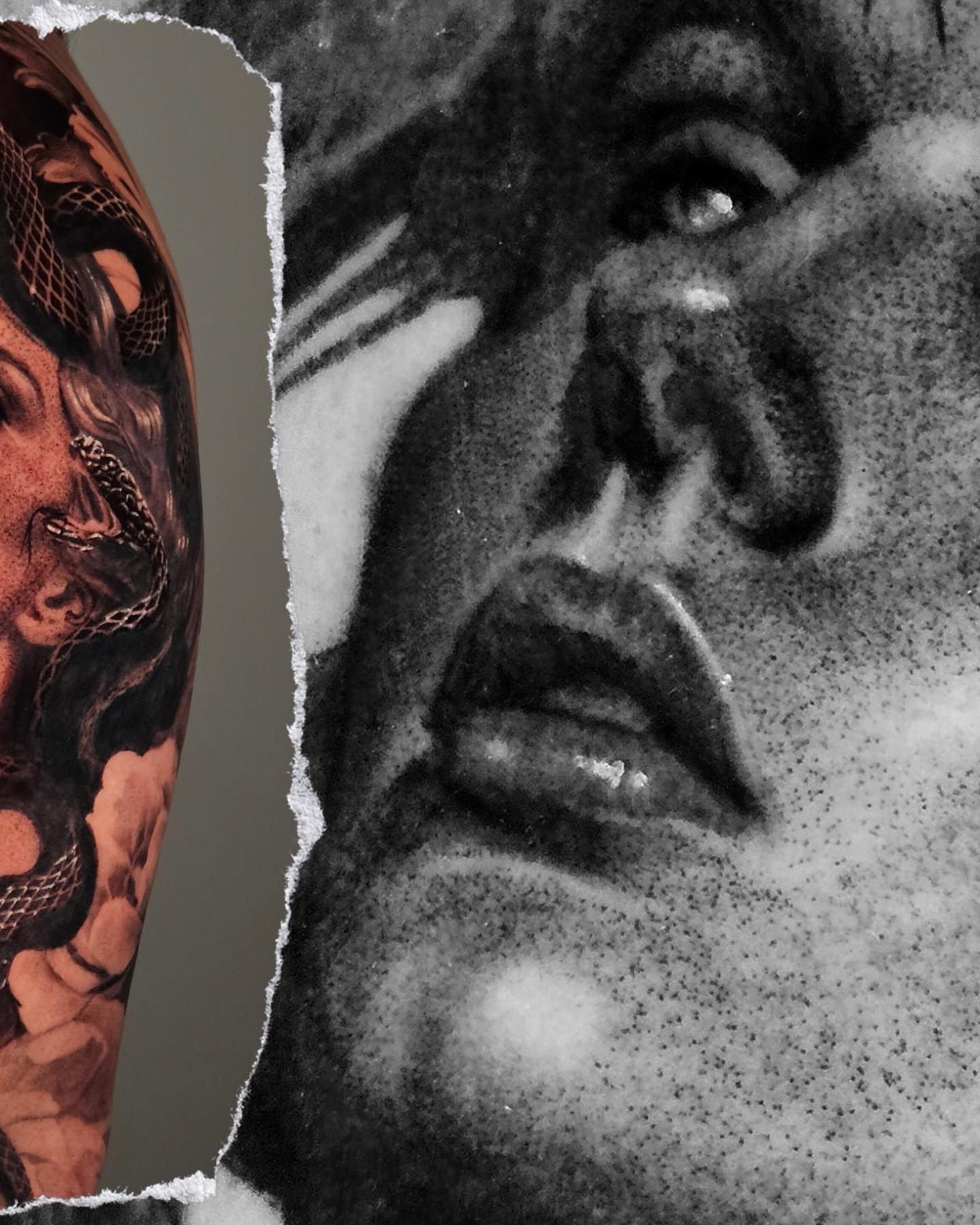 Snake dotwork tattoo on the upper arm by Dallas Tattoo artist