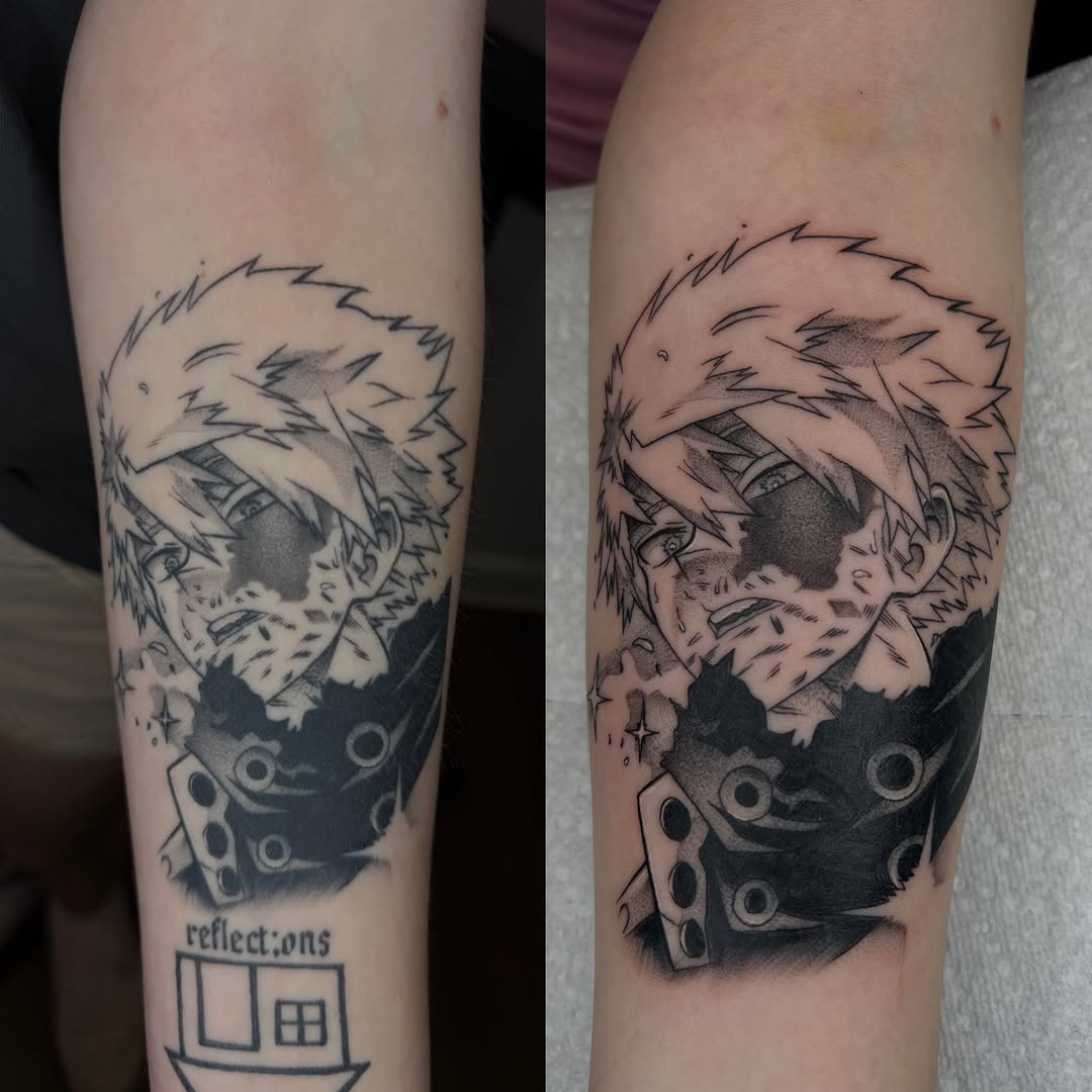 Tattoo by @officialdrayaartink — black_and_grey, anime