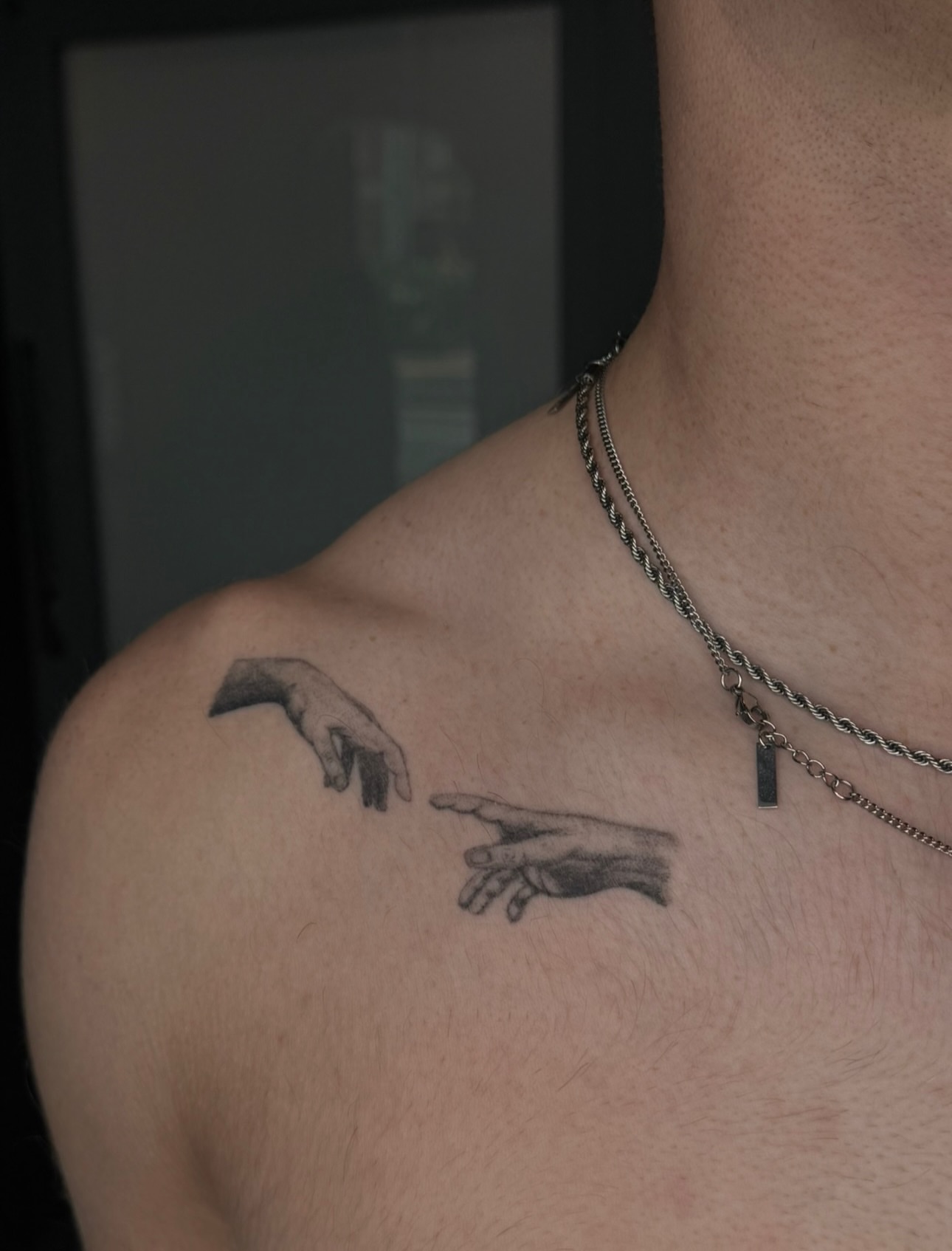 The creation of adam realism tattoo on the shoulder by Ryleigh Benjamin