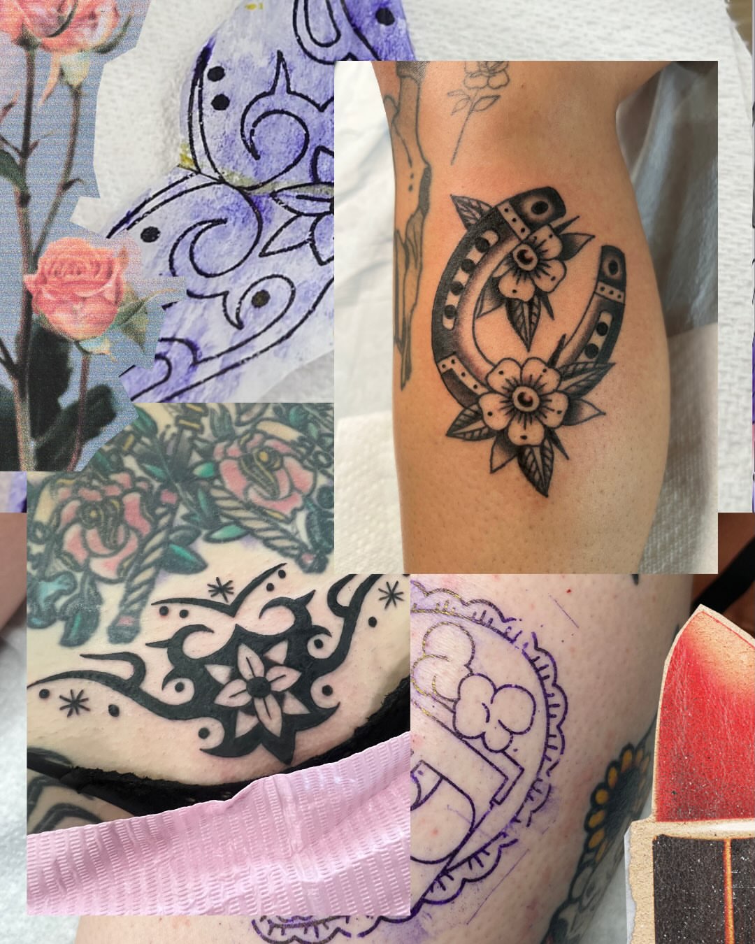 Horseshoe and flowers American traditional tattoo on the forearm by Samantha Citer