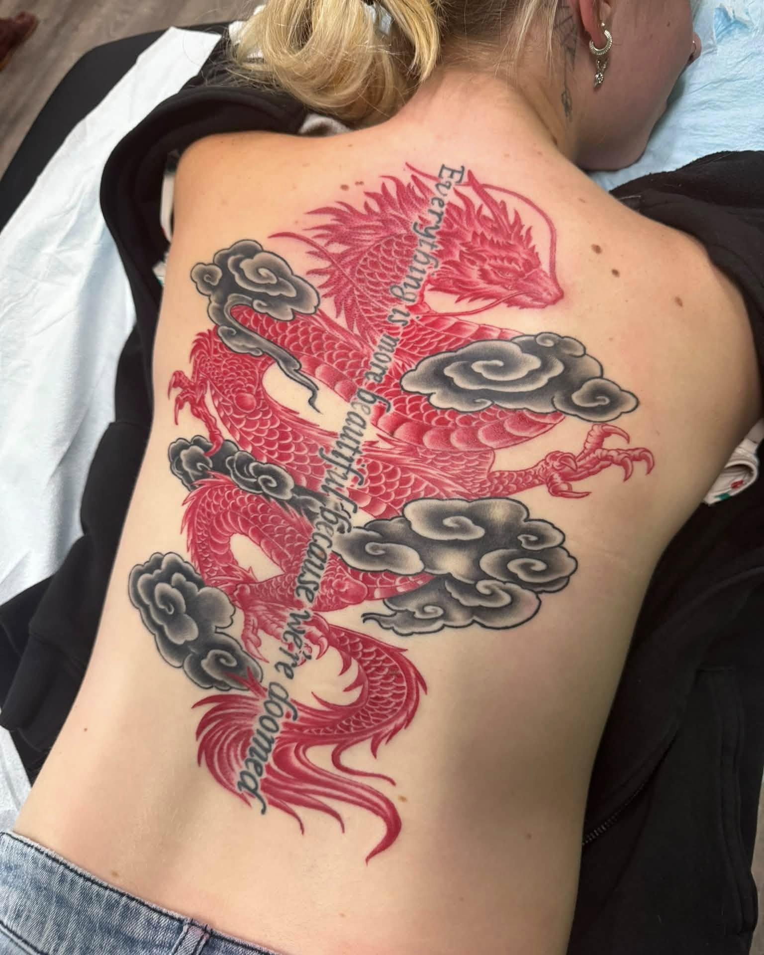 Dragon japanese irezumi tattoo on the back by Skott Kautman, Dubuque, Iowa