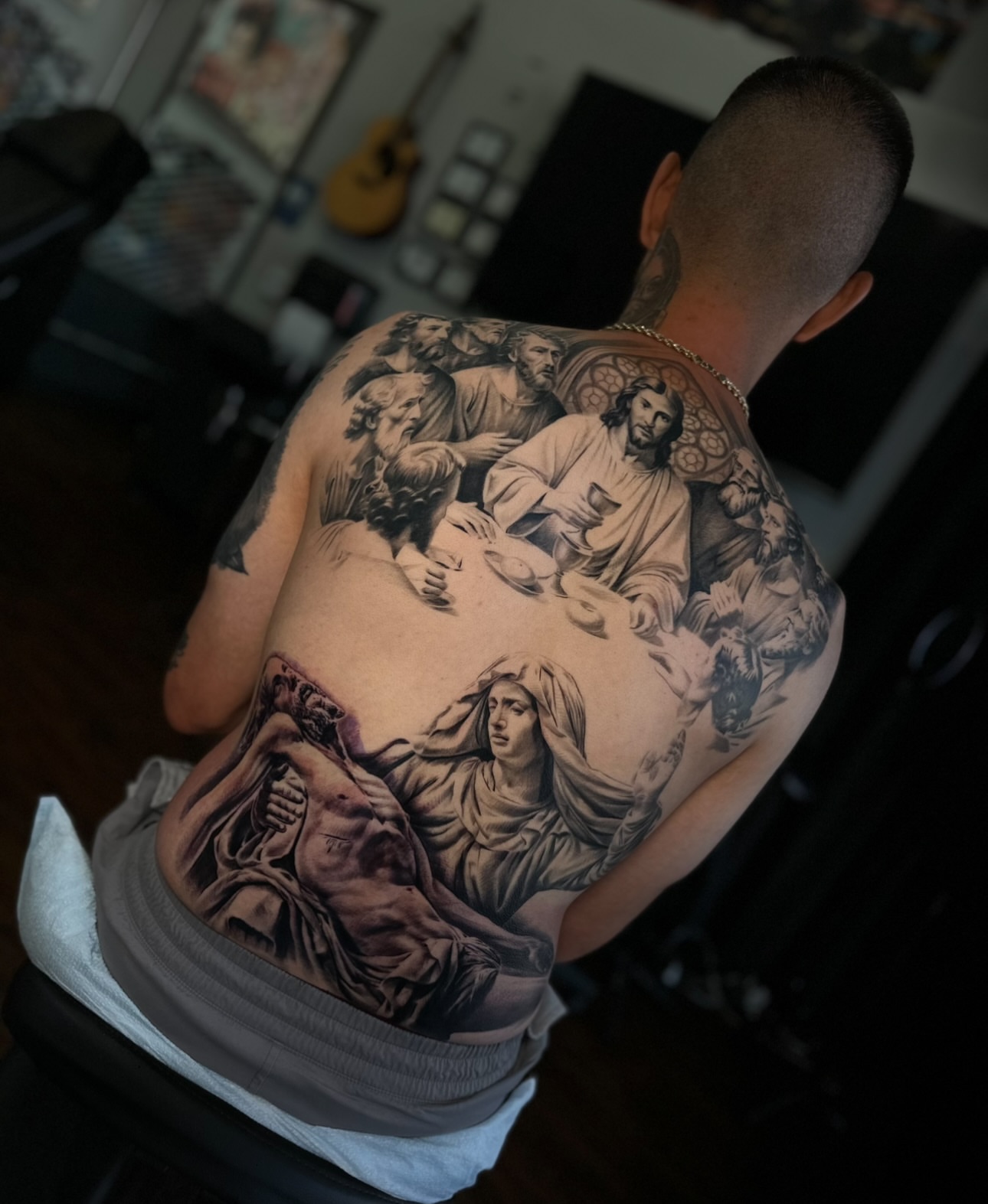 Last supper realism tattoo on the back by Ray Ochoa