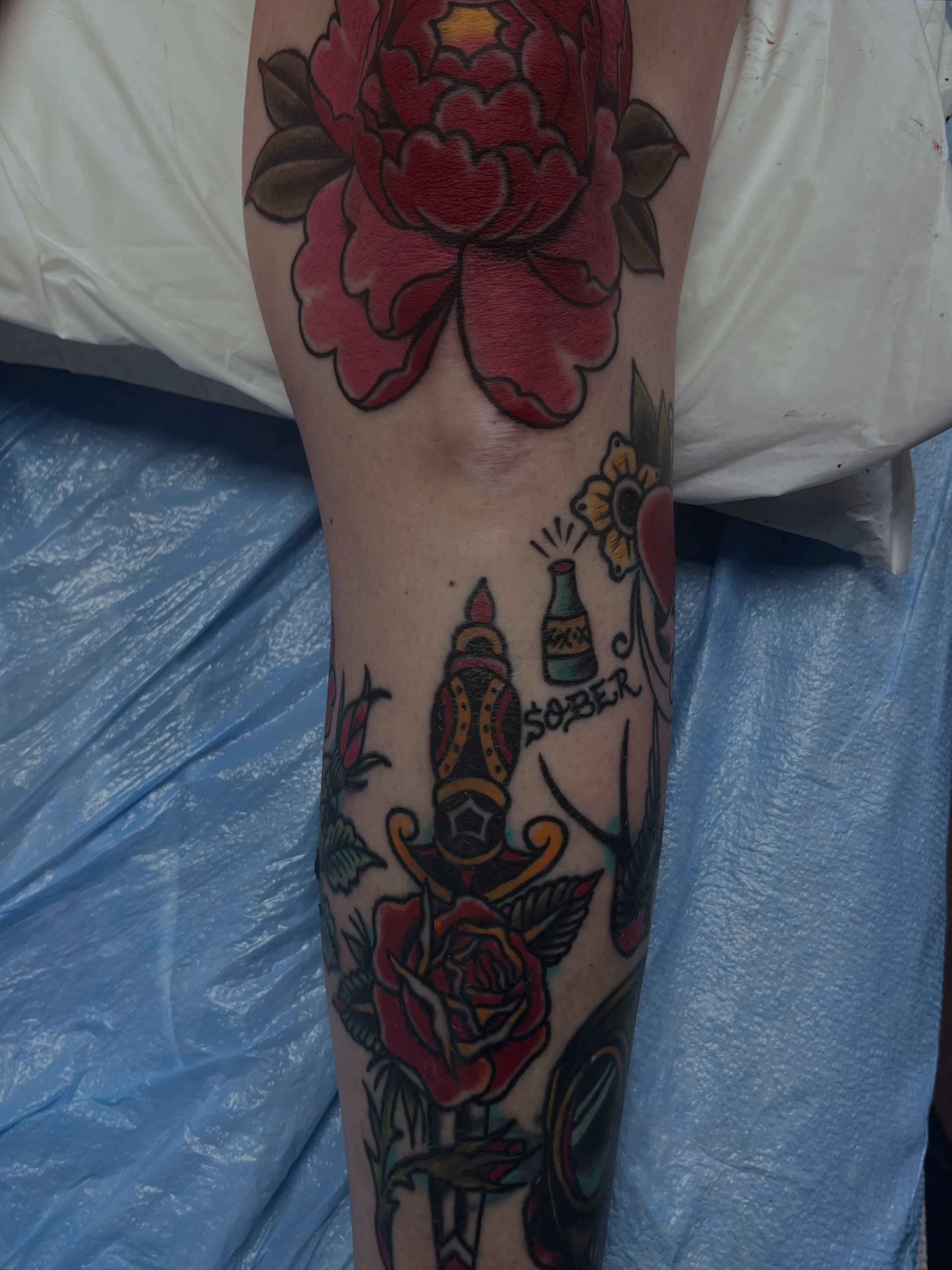 Rose and dagger American traditional tattoo on the forearm by You’ll save me in your phone as Tattoo Tim