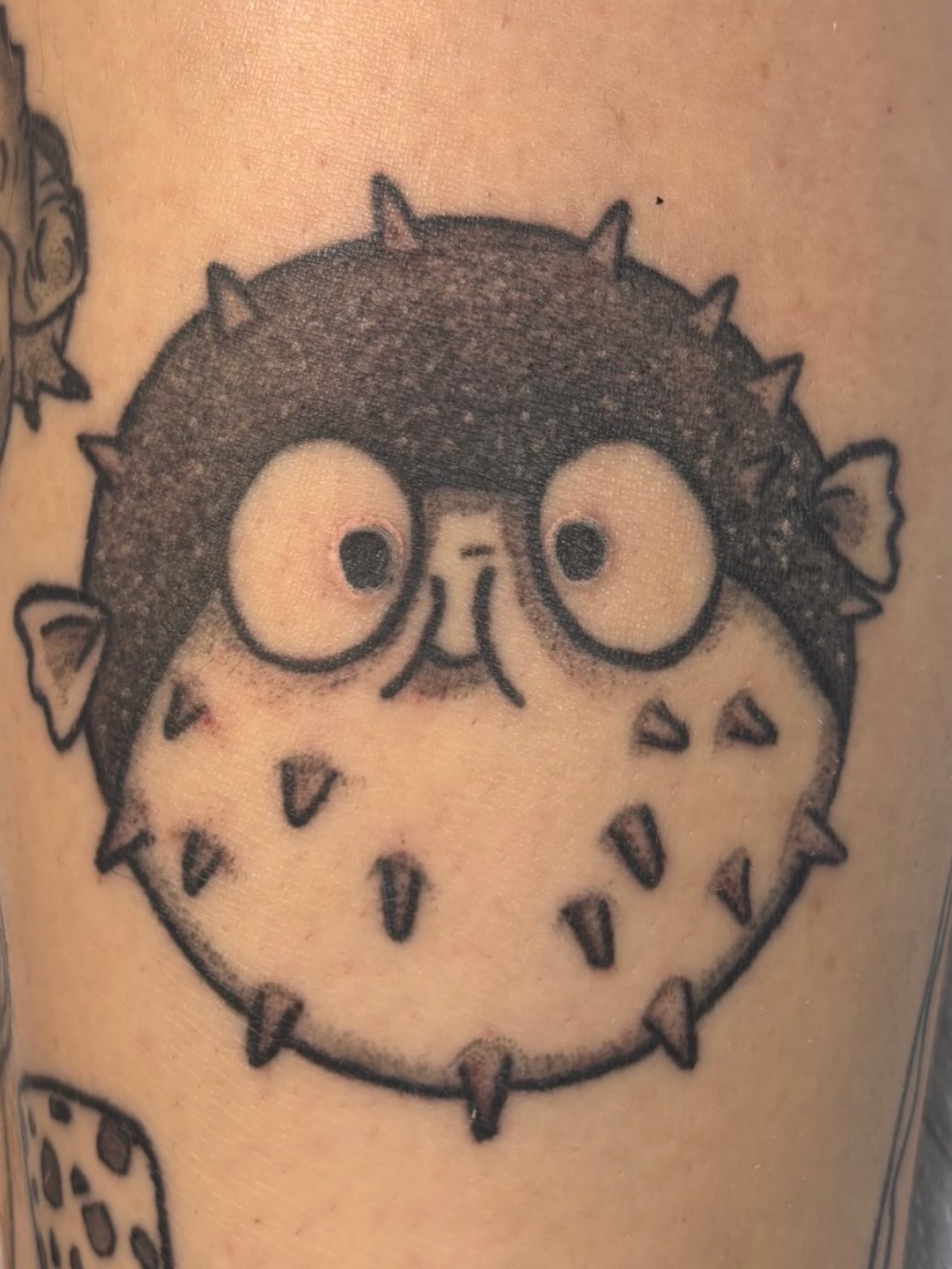 Pufferfish dotwork tattoo on the forearm by Natalie Jade Shupe