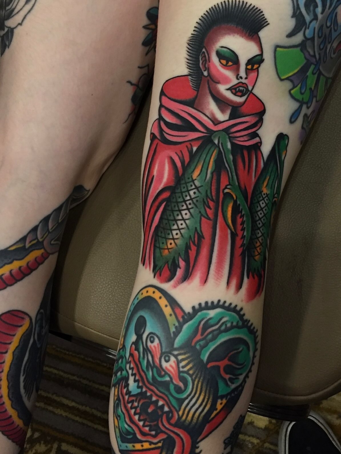 Vampire American traditional tattoo on the forearm by Steve Pearson