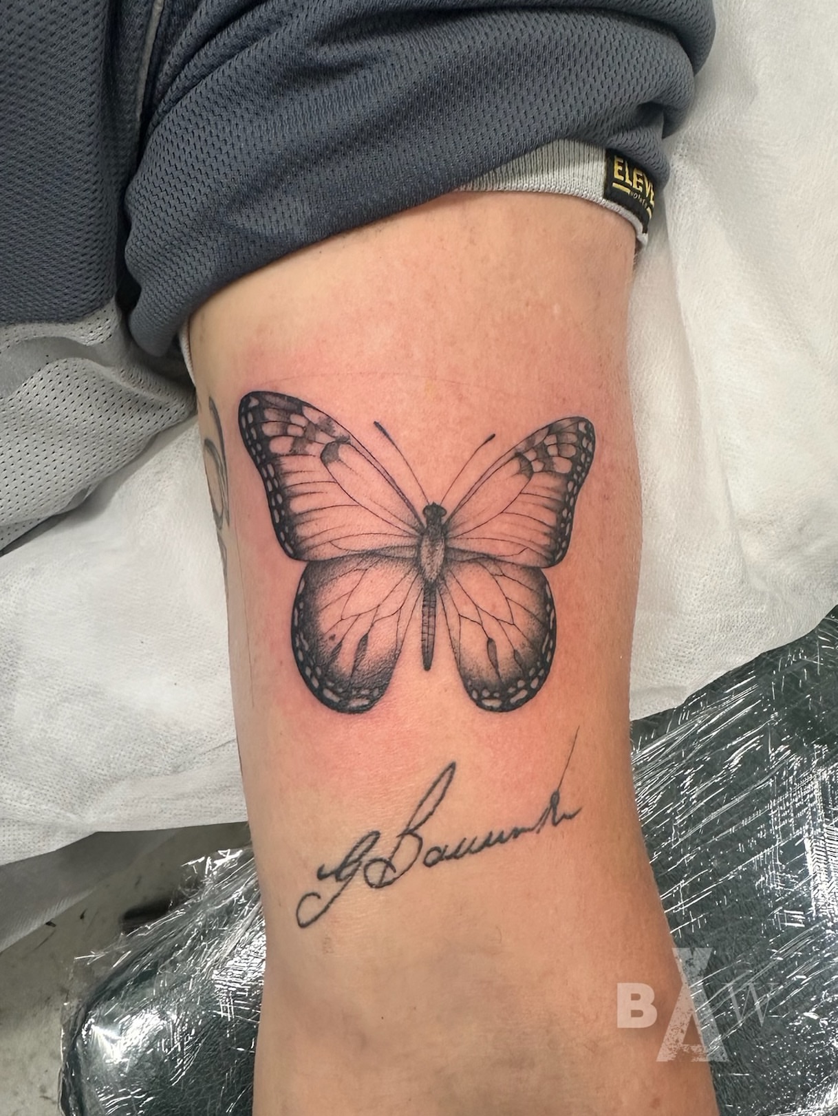 Butterfly realism tattoo on the forearm by Lyndsay Southgate