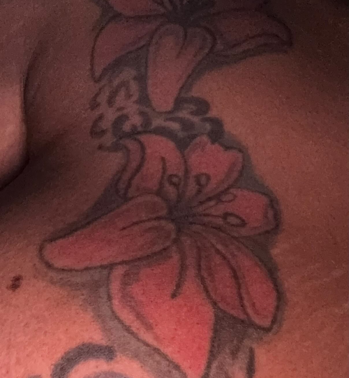 Lily American traditional tattoo on the chest by Gooofy’s Ink 💸✍🏽 18+