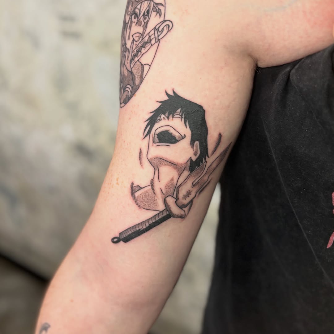 Anime character anime tattoo on the forearm by 𝕊𝕒𝕞 ☪︎ ִ ࣪𖤐 𐦍 ☾𖤓