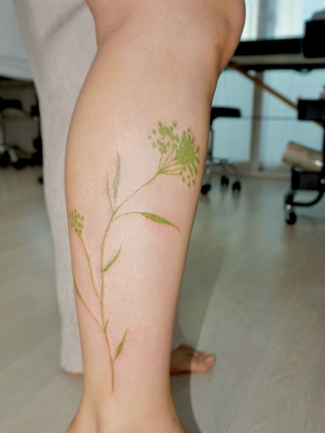 Dandelion dotwork tattoo on the calf by 매실 * handpoke