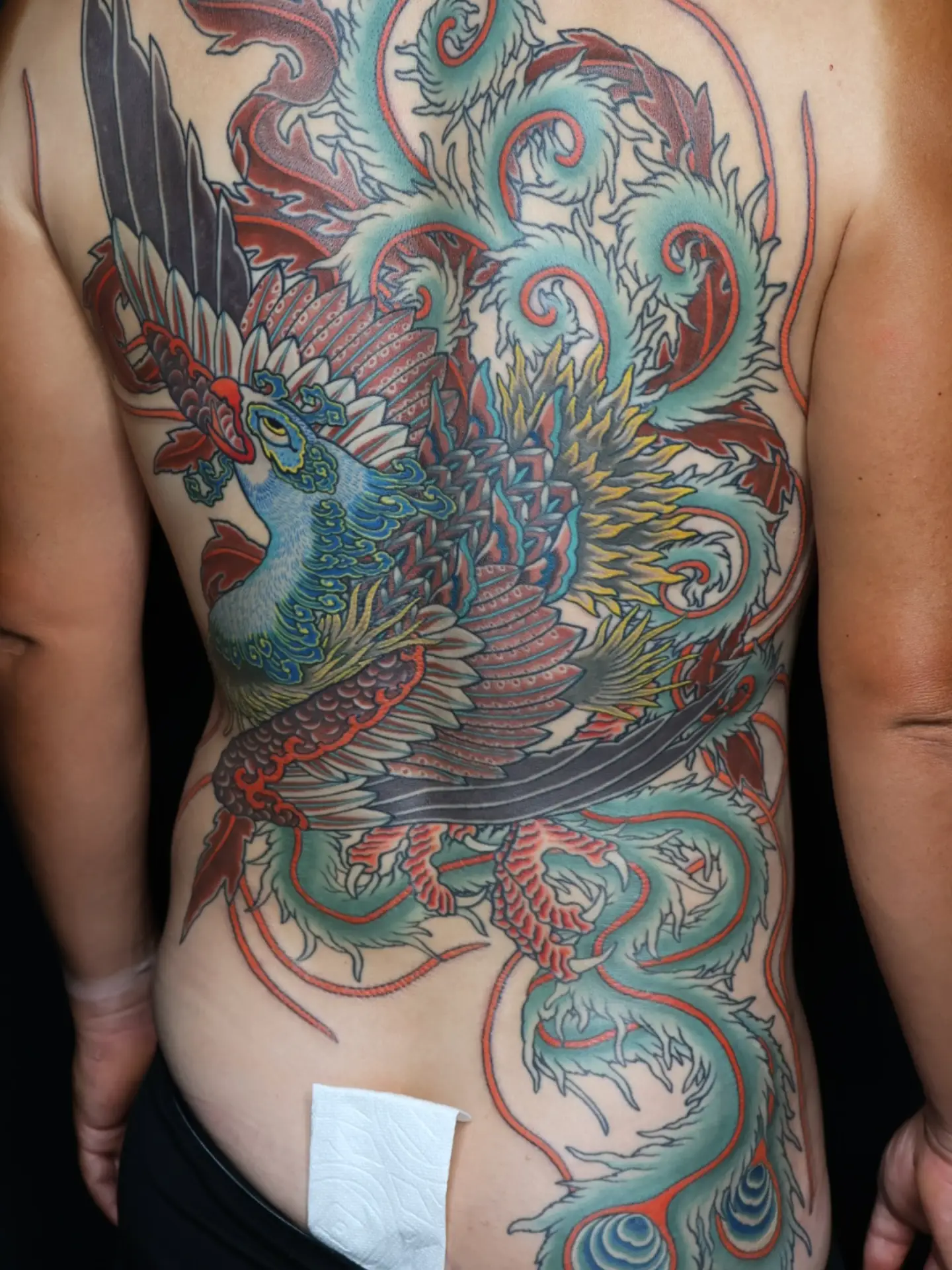 Phoenix and dragon japanese irezumi tattoo on the back by bluebird Kyoto 京都 五条楽園