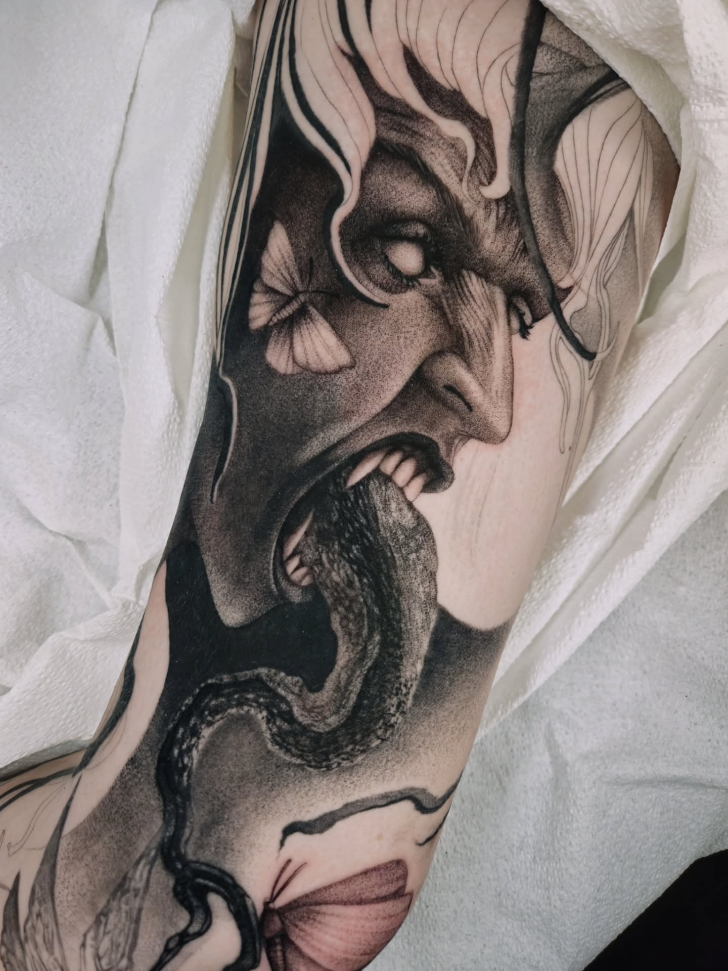 Tattoo by @fermented_ink — realism, dark_realism
