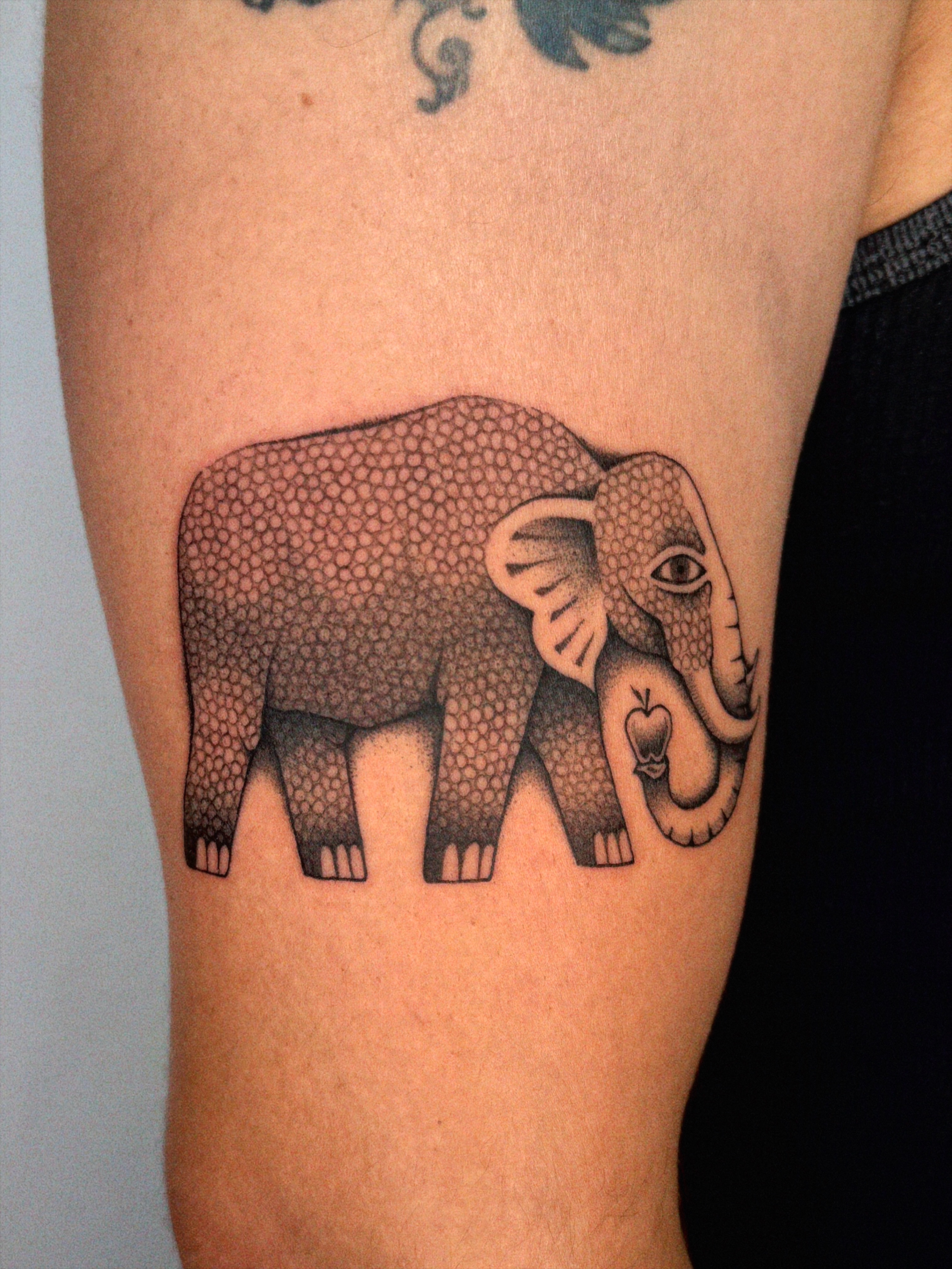 Elephant dotwork tattoo on the forearm by @inkshame