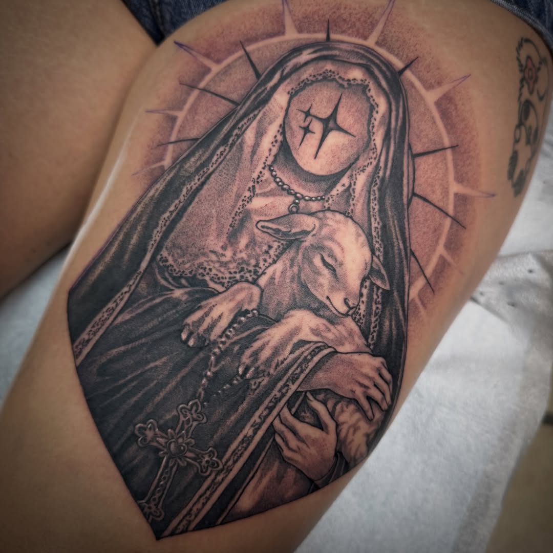 Tattoo by @tatdaddyangel — black_and_grey, realism