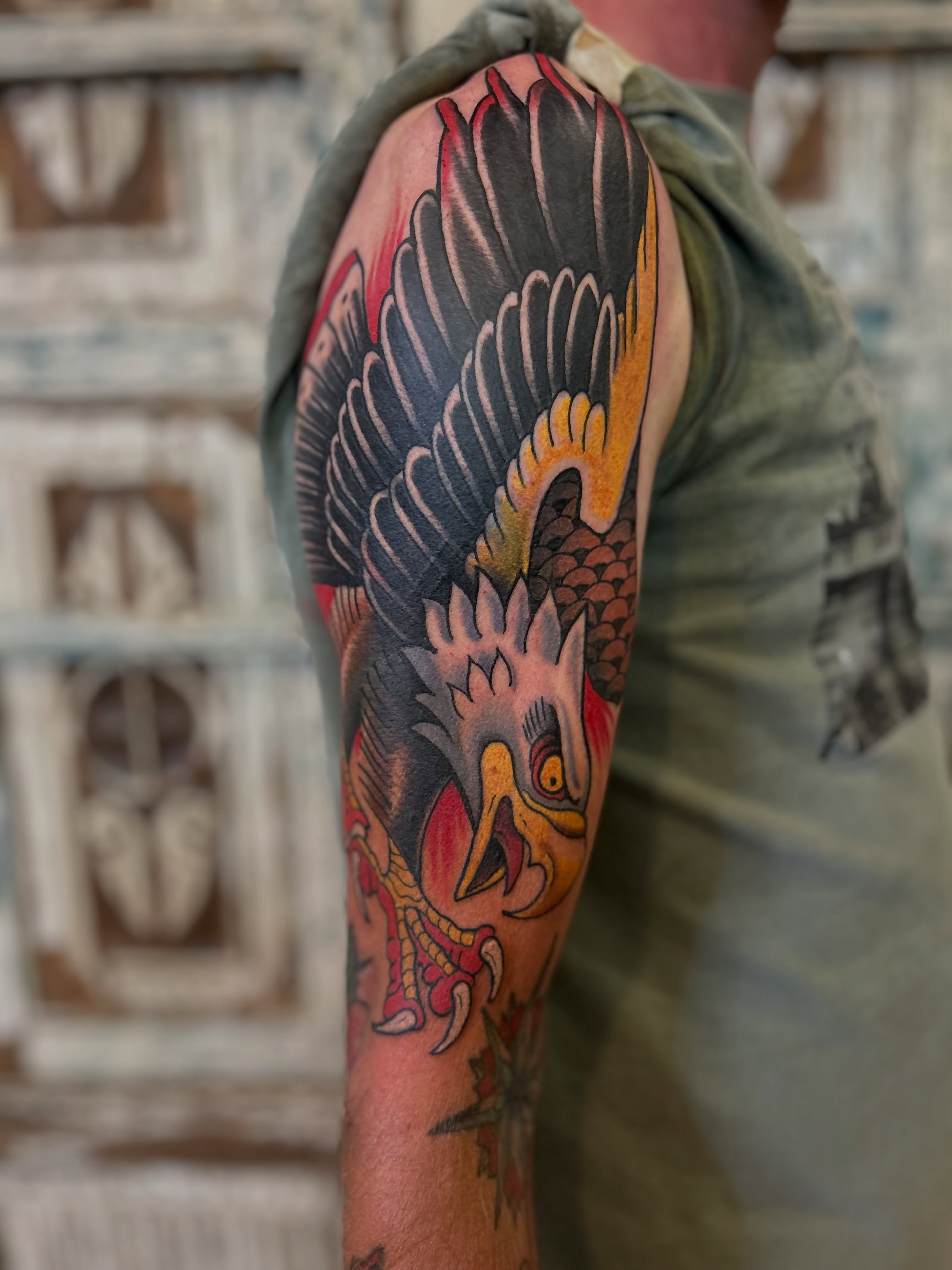 Eagle American traditional tattoo on the forearm by Ryan Willard, Denver, Colorado
