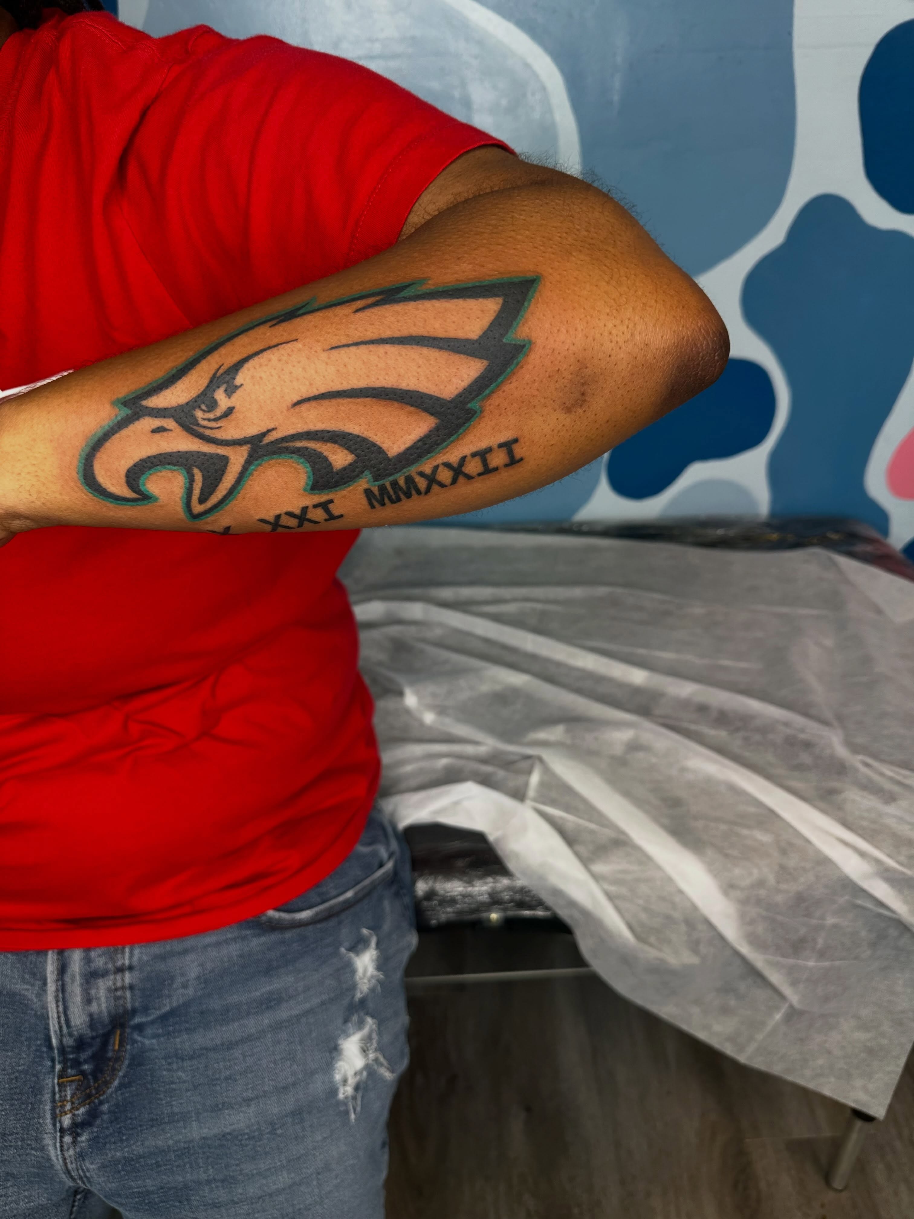 Eagle American traditional tattoo on the forearm by Sierra 🩷