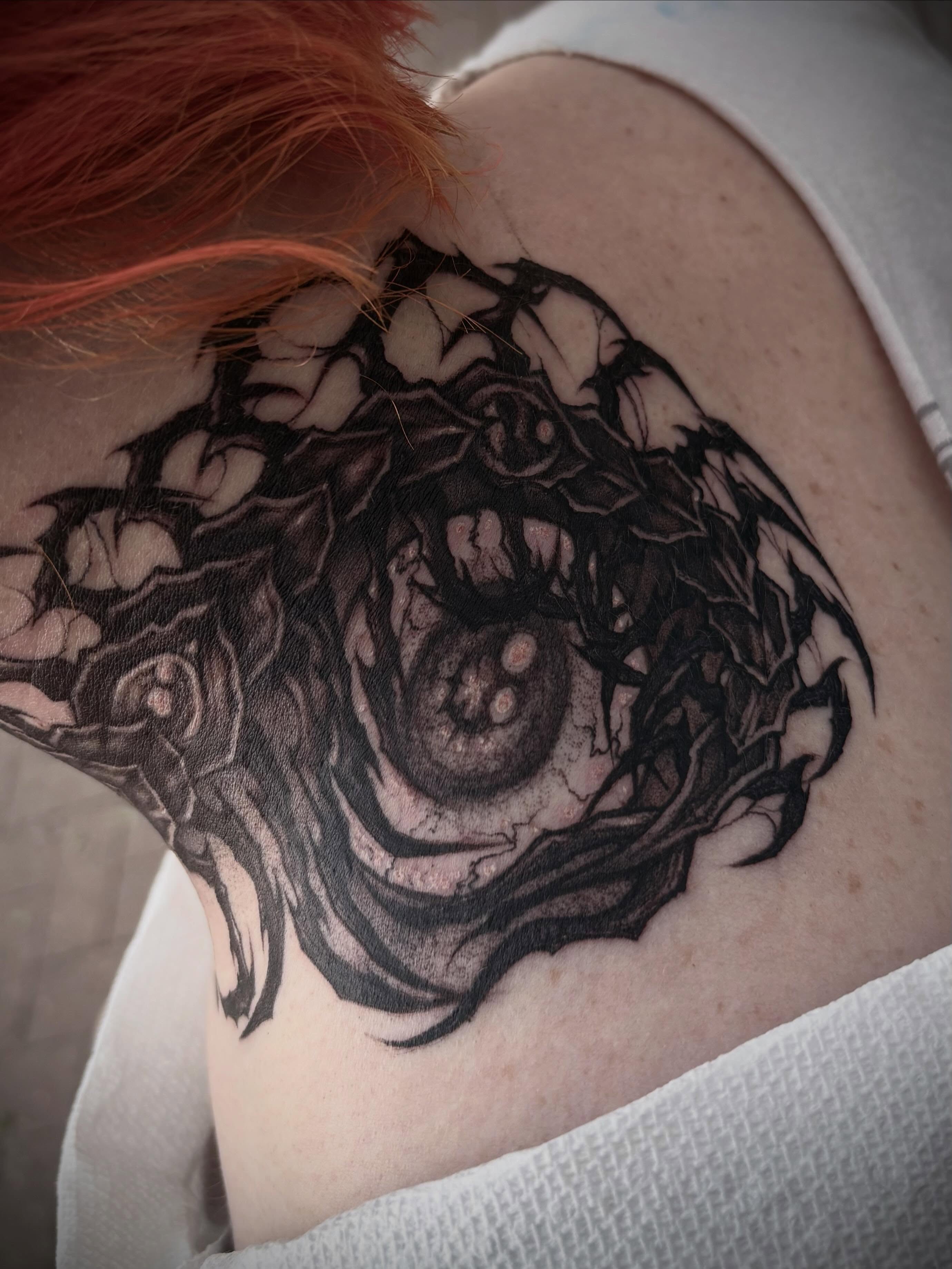 Tattoo by @lynscorpse — black_and_grey, dark_realism